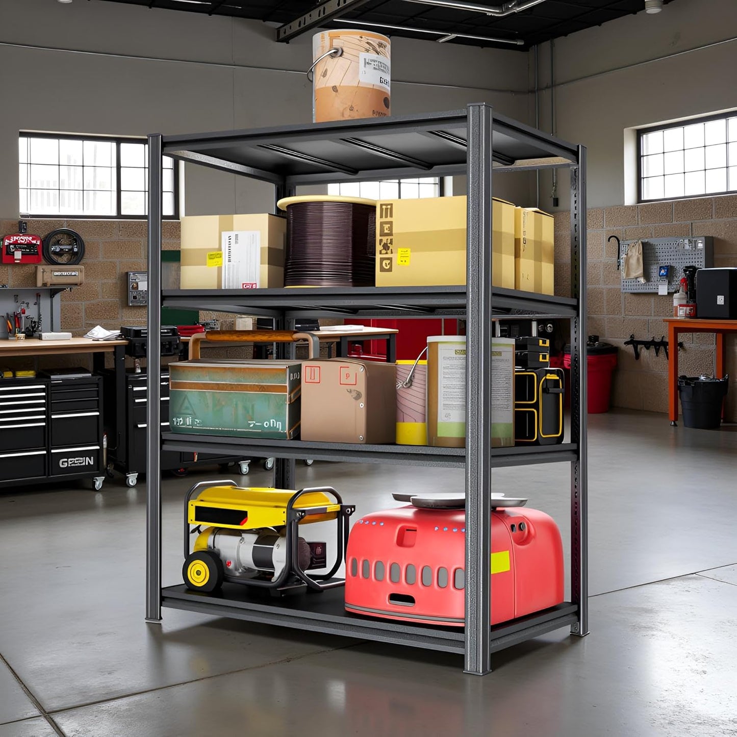Metal Garage Shelving Unit, Heavy Duty 4-Tier Adjustable Storage Rack, Steel Shelving, 2000 lbs Capacity, Industrial Shelves for Heavy Tools and Equipment (54" H x 40" W x 18" D)