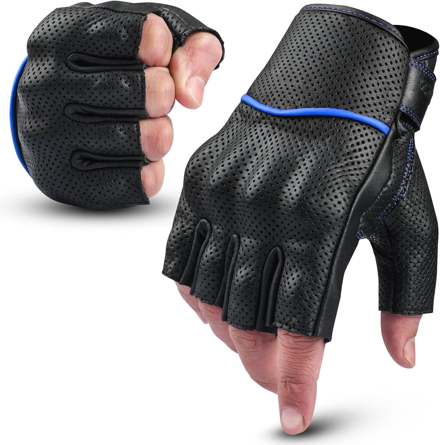 aasportx Motorcycle Gloves - Men's Leather Motorbike Gloves with Touchscreen Function - Non-Slip Pads for Men & Women