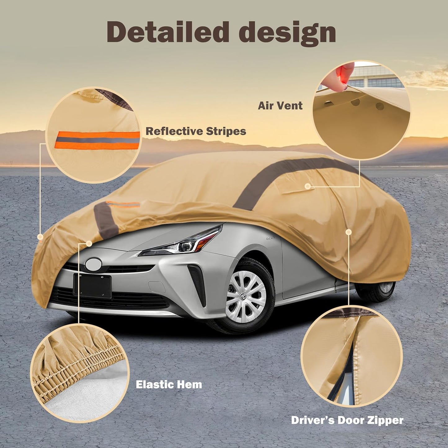 Prius Car Cover Waterproof All Weather Compatible with Toyota Prius 2004-2024, Outdoor Heavy Duty Anti-UV Car Covers Rain Sun Snow Protection with Zipper and Windproof Buckle