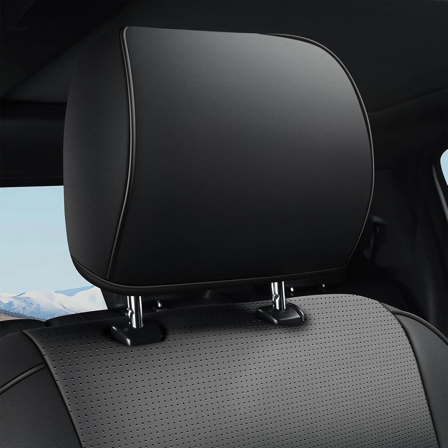 AOMSAZTO Front Seat Covers for Ford F150 XL XLT: 2015-2024 SuperCrew & F250 F350 F450 2017-2024 Super Duty Crew Cab XL XLT Faux Leather Full Set Seat Cover (Black + Grey, 2PCS Front)