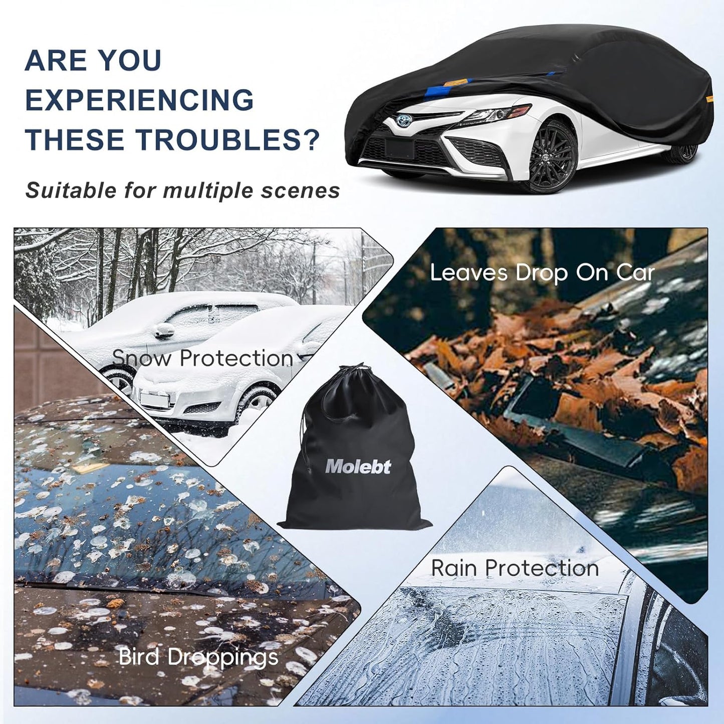 SUV Car Cover Waterproof All Weather for Automobiles, Full Exterior Covers for Jeep (170-181 inch) Universal Fit for Toyota RAV4, Jeep Compass, etc. Rain Winter Sun Snow Protection.