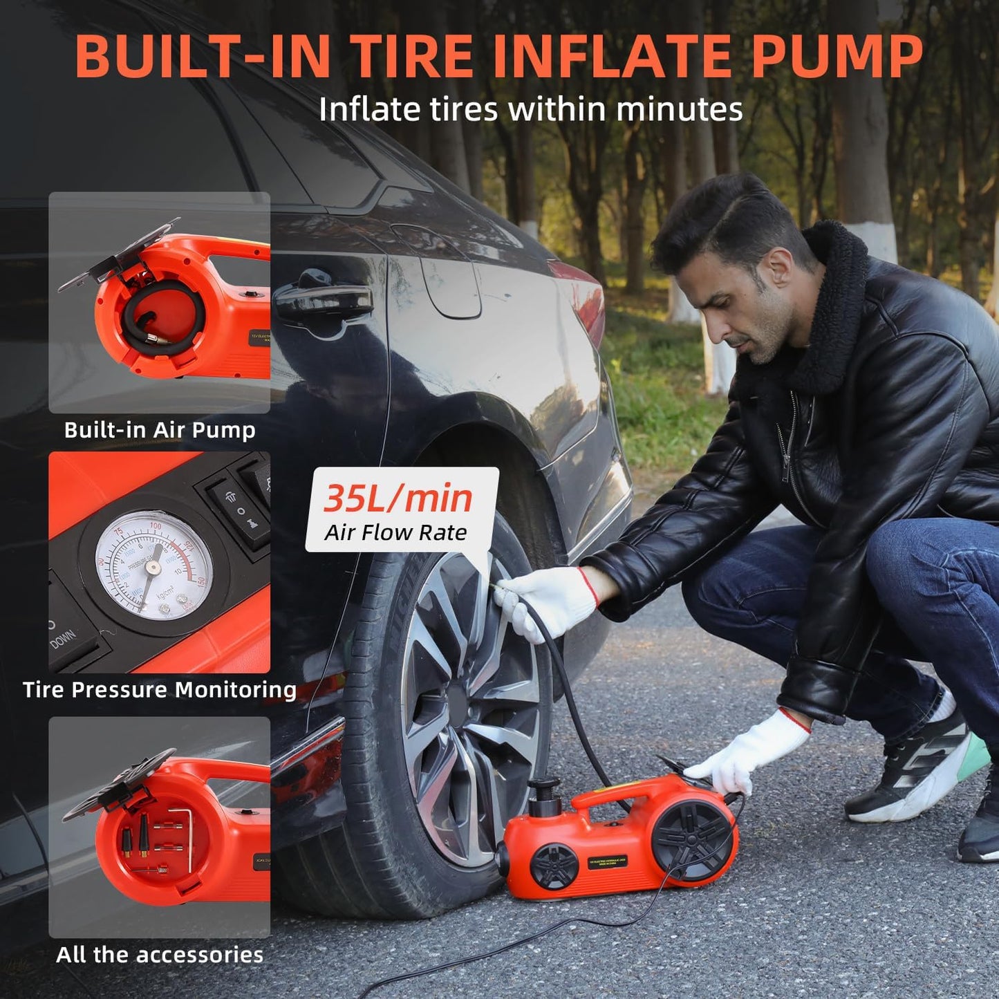 EFFIROSO Upgrade LED Light Electric Car Jack 5 Ton12V Hydraulic Jack Lift 5.9-20.8 Inch for SUV MPV Sedan Change Tires Garage Repair 11000 lbs