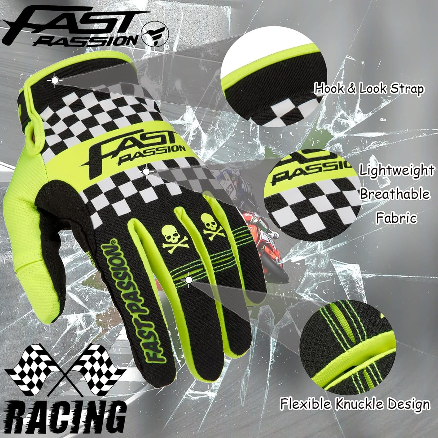 Motorcycle Gloves for Men/Women - Dirt Bike & Motocross Gloves with Anti-Slip ATV BMX MX MTB Riding Cycling Features