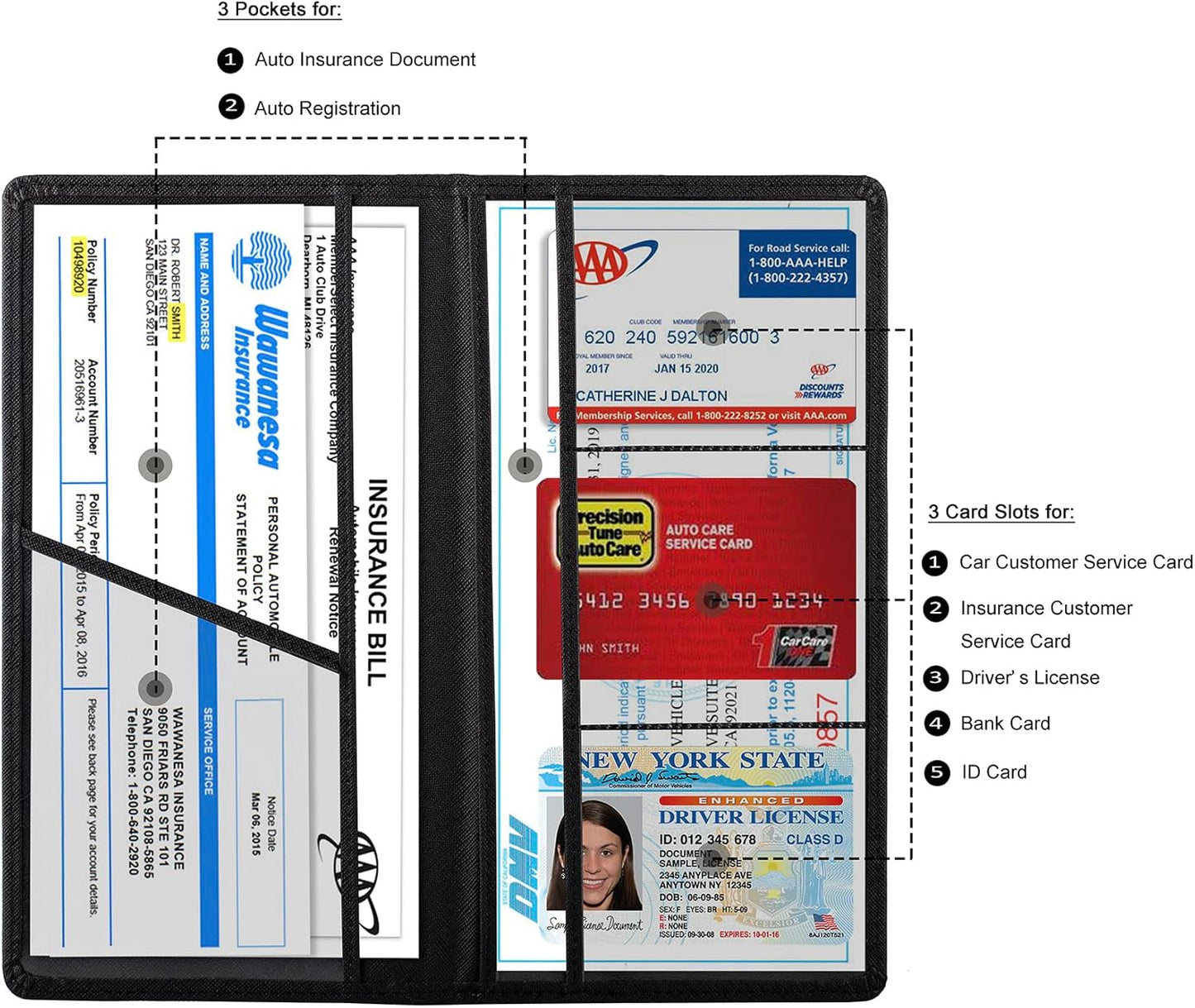 TOURSUIT Car Registration and Insurance Card Holder, Vehicle License Document Glove Box Compartment Organizer, Interior Car Accessories for Women Men Teens (Cross Black)