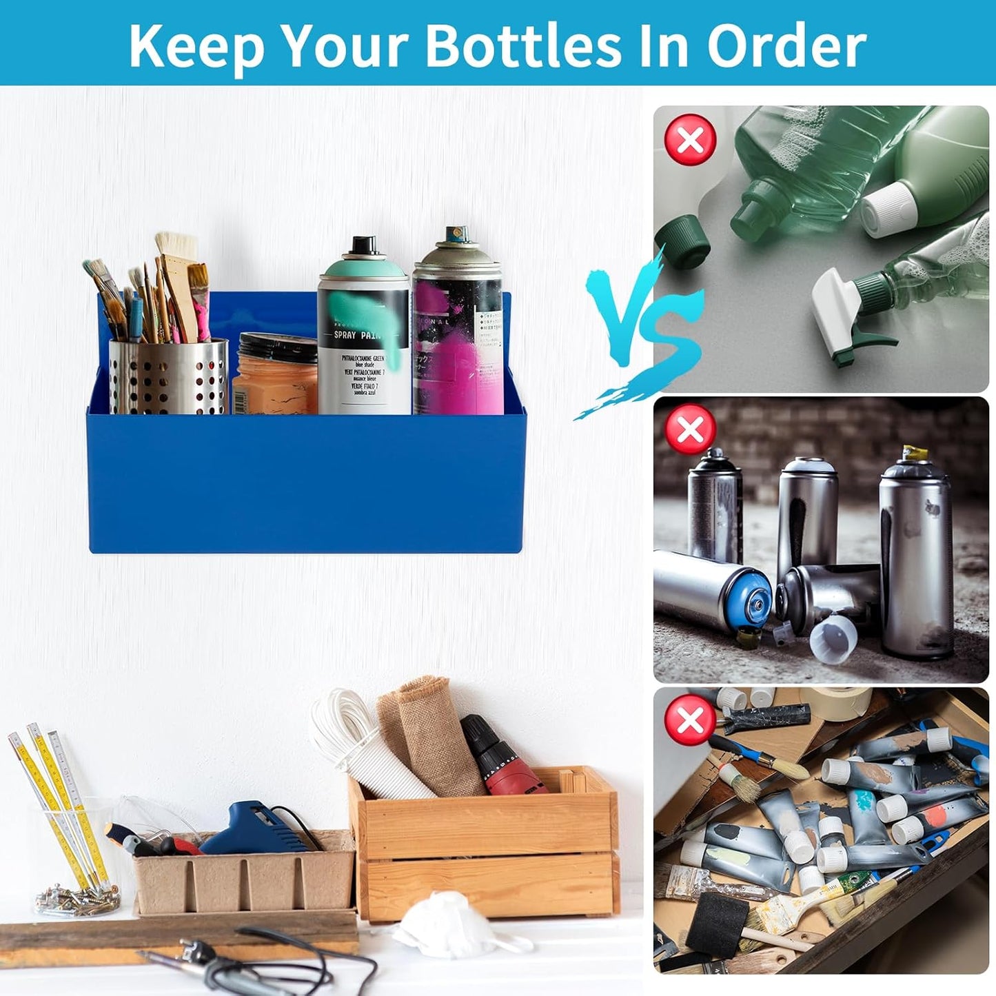 Magnetic Aerosol Spray Can Holder, Magnet Toolbox Bottle Holder, Tool Box Storage Rack for Garage and Home, Craft Workspace, Mechanic Paint Bottle Can Organizer, Blue, 3"x8.3"