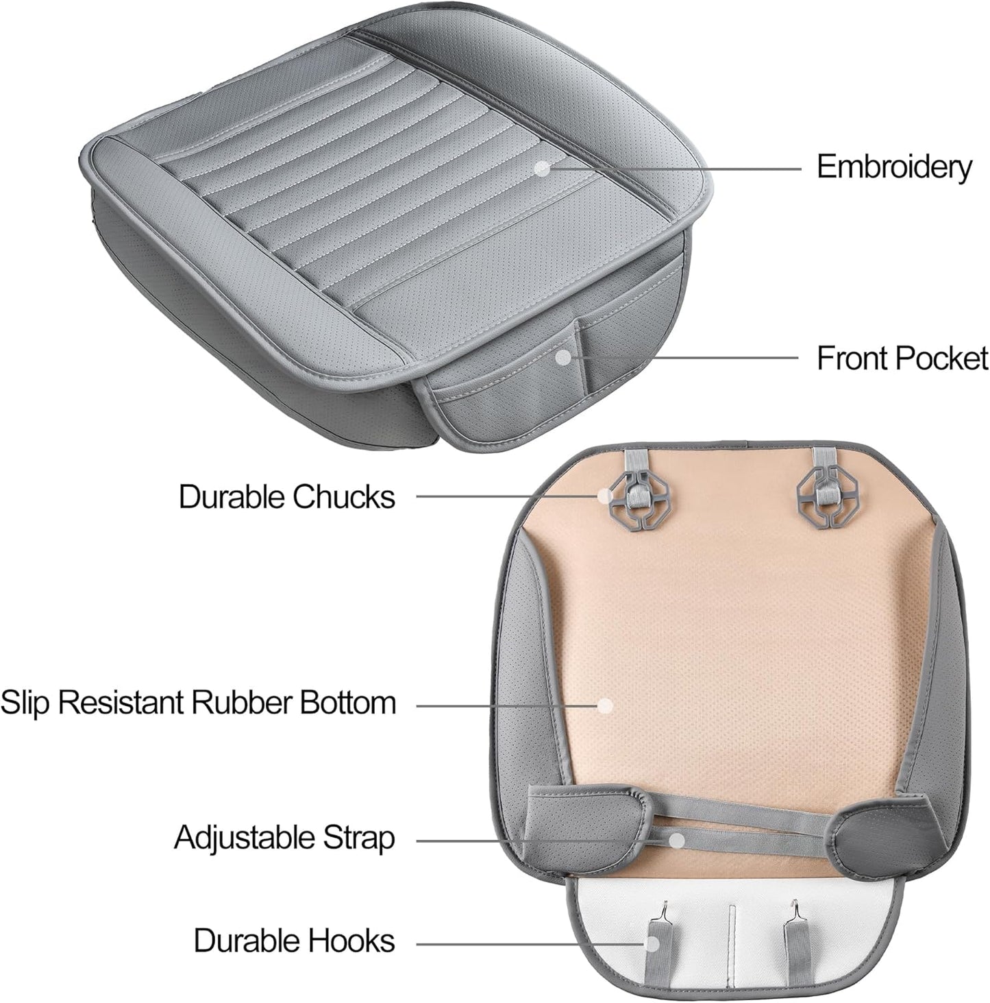 2pc Edge Wrapping Comfortable Car Front Seat Covers, Seat Protectors, Anti-Slip Bottom Seat Cushion Covers for Auto with PU Leather(Gray)