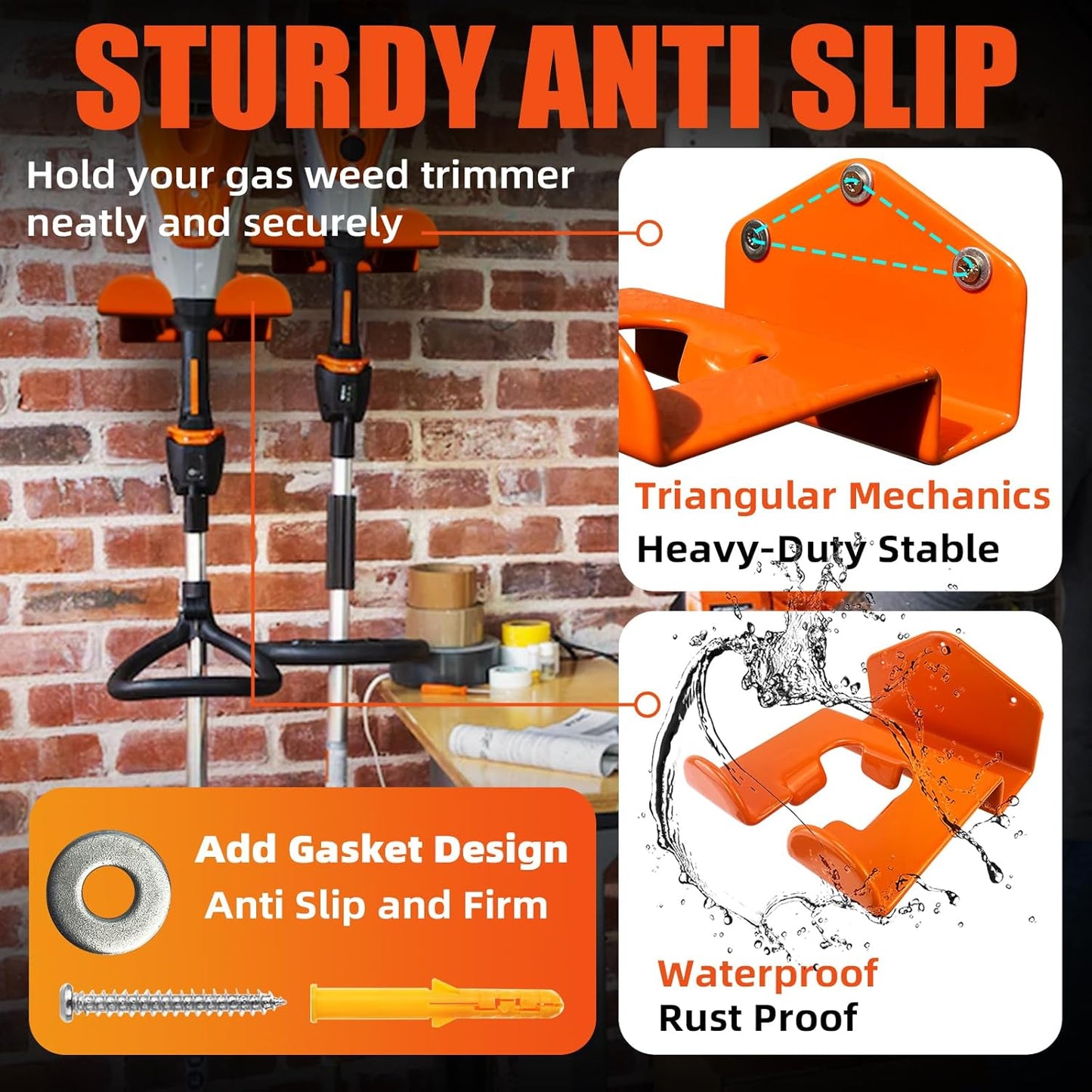 Weedeater Hanger, 4 Pack Weed Eater Hanger for Wall, Heavy Duty Weed Wacker Hooks for Garage, Garage Organization Storage Shed Organizer Mounted Trimmer Rack