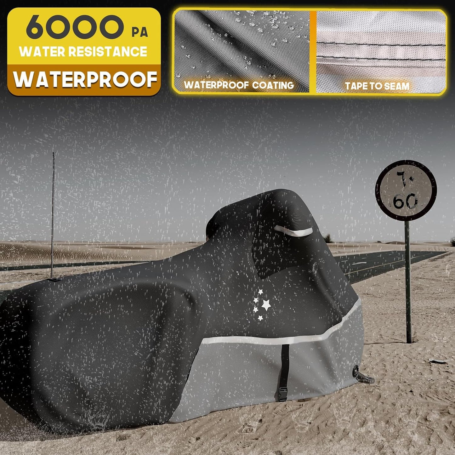 Motorcycle Cover 420D Heavy Duty All Season Universal Weather Waterproof Outdoor Protection 96" XXL Vehicle Cover/Black/Gray