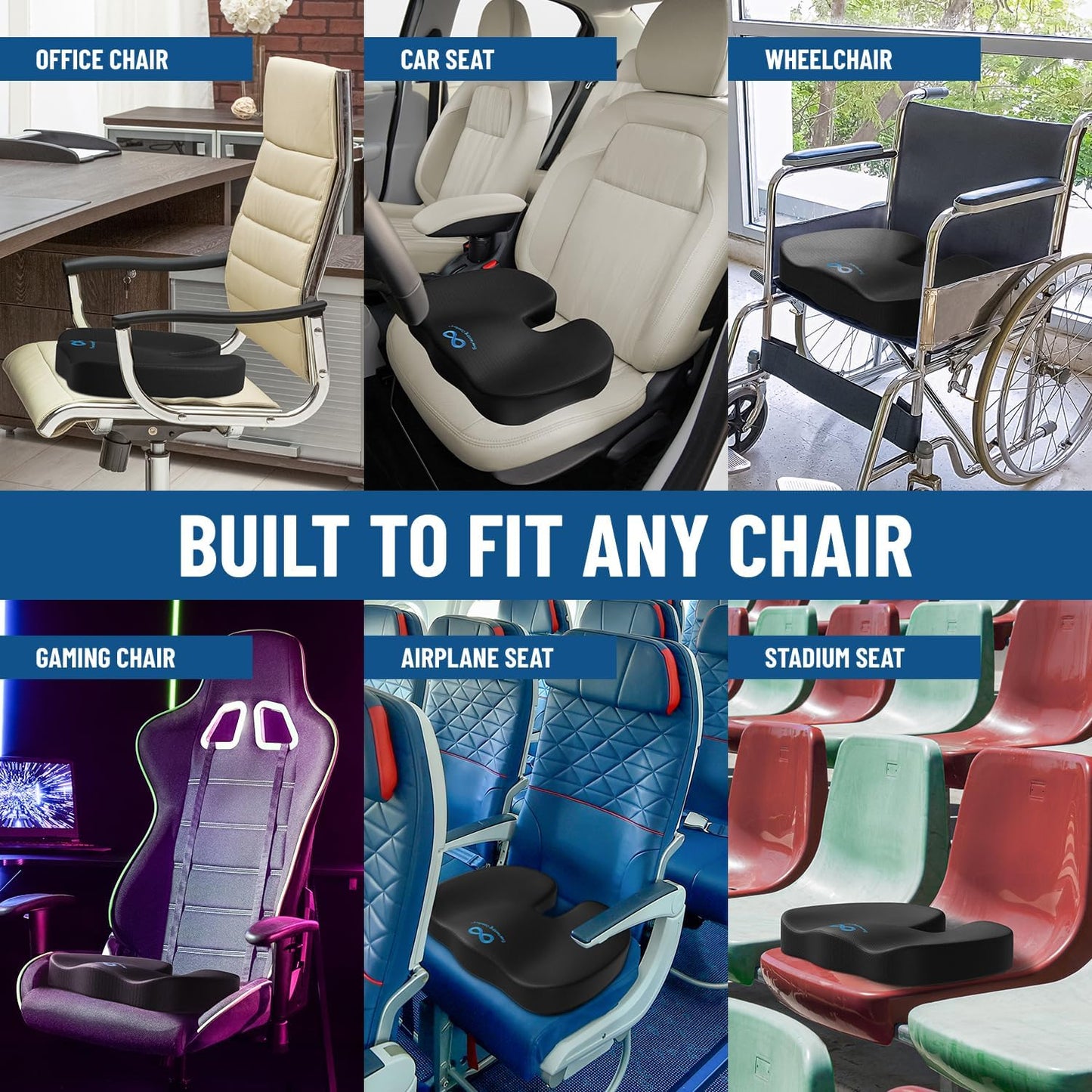 Everlasting Comfort Doctor Recommended Gel Memory Foam Seat Cushion for Office Chairs & Car Seat - Ergonomic Office Desk Accessories for Tailbone Pain Relief, Sciatica & Back Support