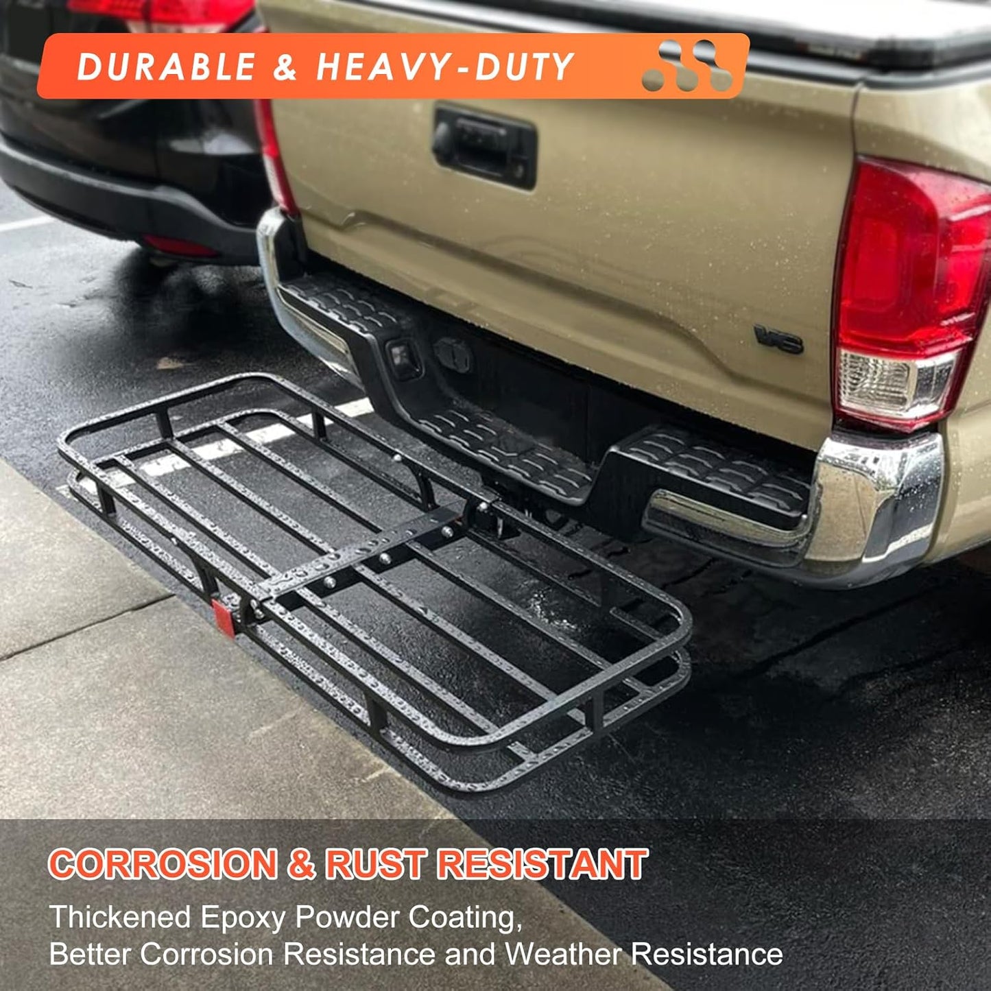 MeeFar Hitch Mount Cargo Carrier Basket 53" x19" x 5"+Waterproof Cargo Bag (51" x17"x 18"), Hauling Weight Capacity of 500 Lbs fit on 2 Inch Receiver with Hitch Stabilizer,Net and Straps