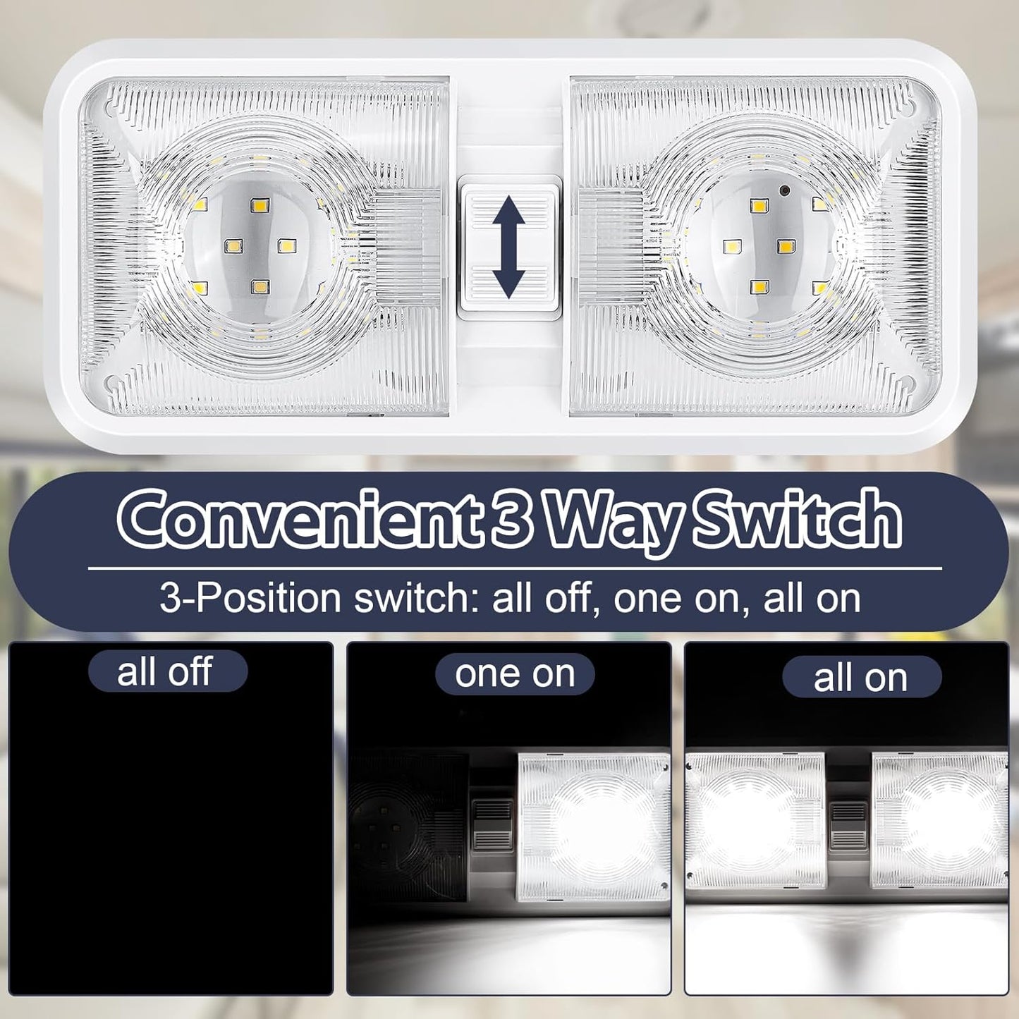 10 Packs RV Lights Interior 12V Led 8W Ceiling Double Dome Camper Light 600 Lumen Brightness Lights Fixtures for RV Camper Trailer Boat Car, Natural White 4000-4500K, 48 X 2835 SMD LED