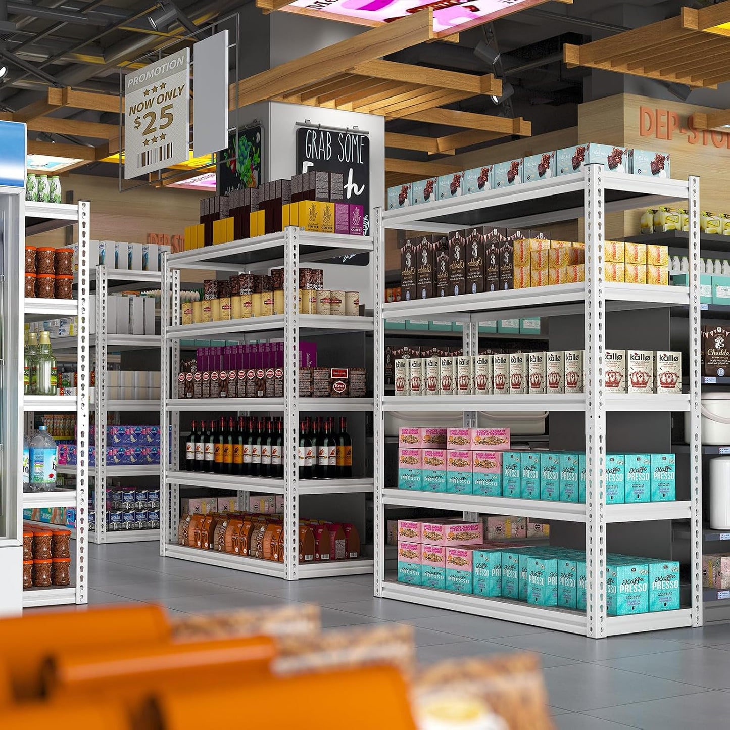 REIBII Garage Shelving 2500LBS Storage Shelves Adjustable Heavy Duty Shelving Metal Shelving 65.7" H Metal Shelves White Shelves for Pantry Kitchen 15.3" D x 33.8" W x 65.7" H