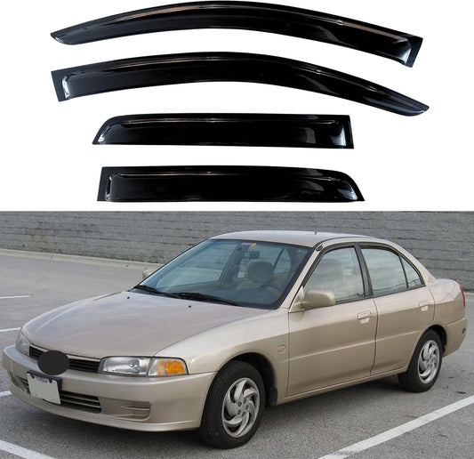 KPY Window Visor Compatible with Mitsubishi Mirage Sedan 1997-2001, 4PC Rain Guard Side Window Vent Deflectors Tape-On Style, 1997 1998 1999 2000 2001