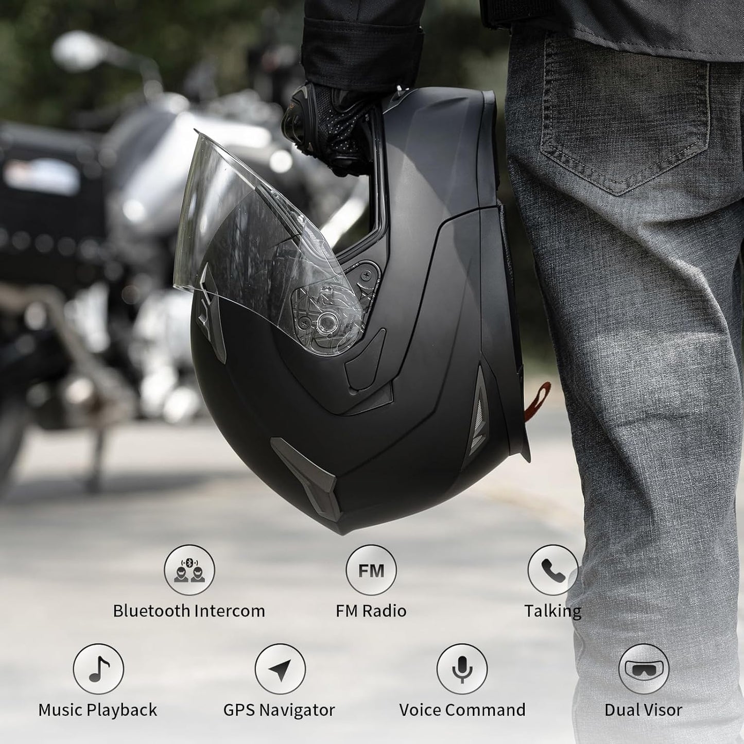 Motorcycle Helmet Bluetooth 5.0 Integrated New EPS FreedConn BM2-S Modular Flip Up Dual Visor Motorbike Helmet DOT FMVSS-218 Approved MP3 FM for Adults Men Women(Small, Glossy Black)