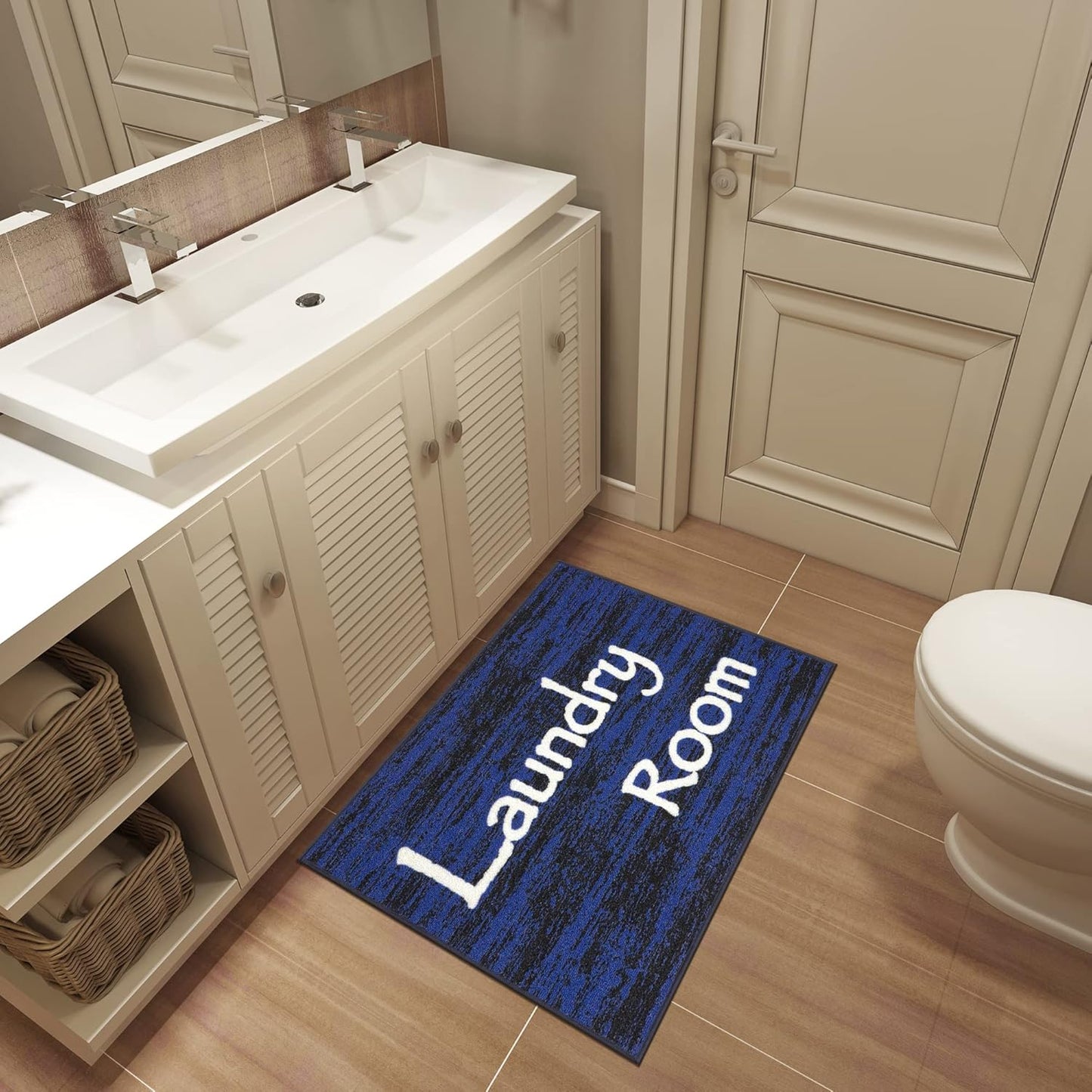 Ottomanson 26" x 35" Laundry Room Rug - Non-Slip Mat for Laundry & Mudroom - Durable, Stain-Resistant, and Easy to Clean - Perfect for High-Traffic Areas - Runner Rug for Entryway Bathroom, Navy