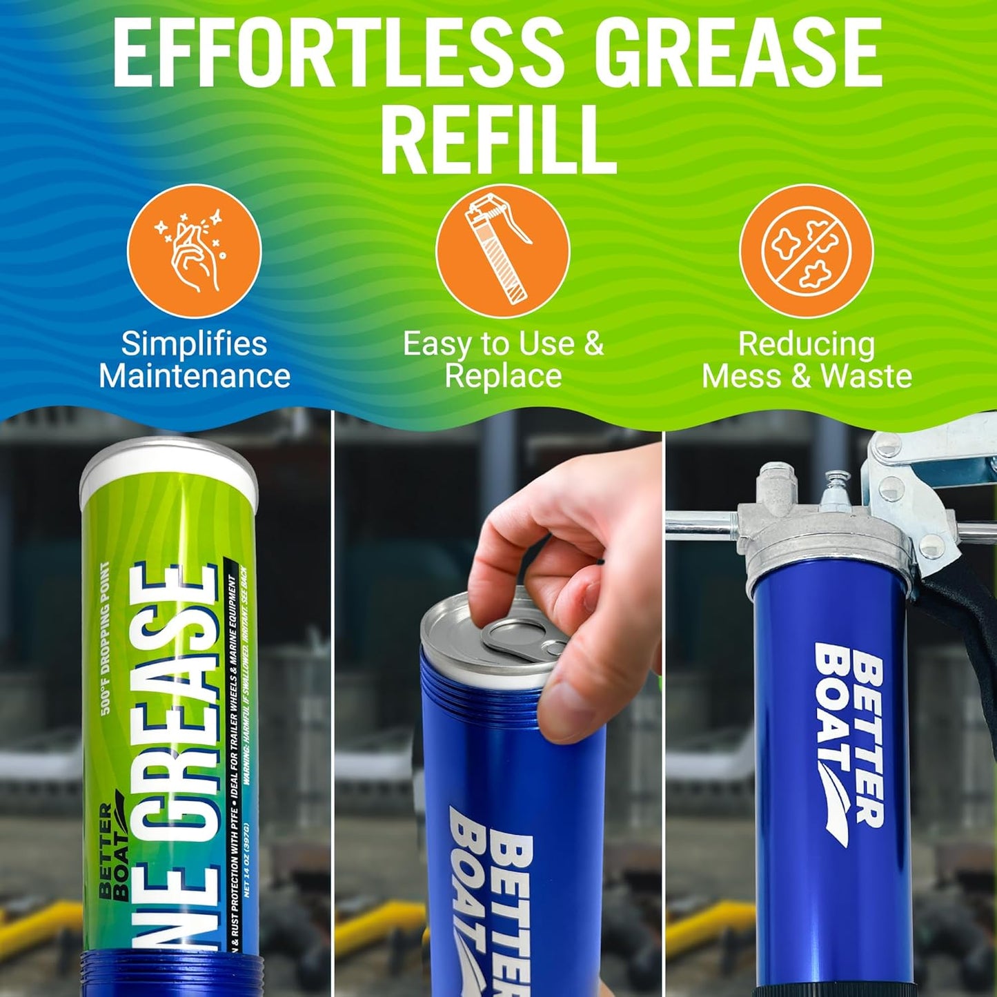 Better Boat Marine Grease Tube, 14 Oz, Waterproof High Temp Trailer Bearing Lubricant, NLGI 2, Compatible with Grease Guns