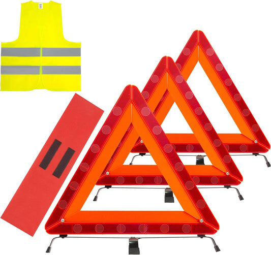 AYKRM 3Pack Car Warning Triangle Heavy Reflective Warning Road Safety Triangle Kit Suitable for car Breakdown and Temporary Parking on The Road.