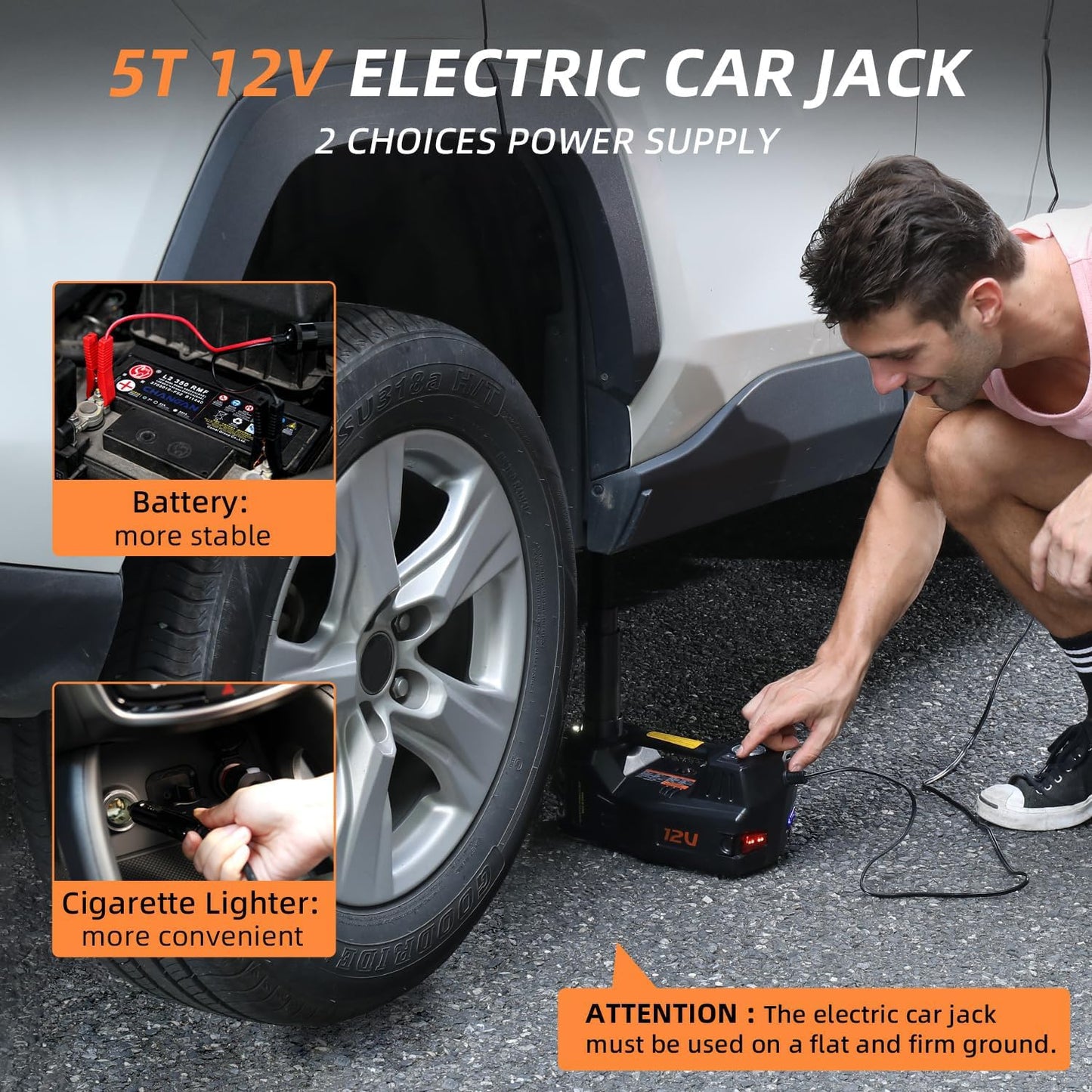 STANDTALL Electric Car Jack Kit 5 Ton 12V Hydraulic Jack Automatic Lift for Car with Impact Wrench and Tire Inflator Pump for SUV Sedan Truck Change Tires Garage Repair Road Emergency