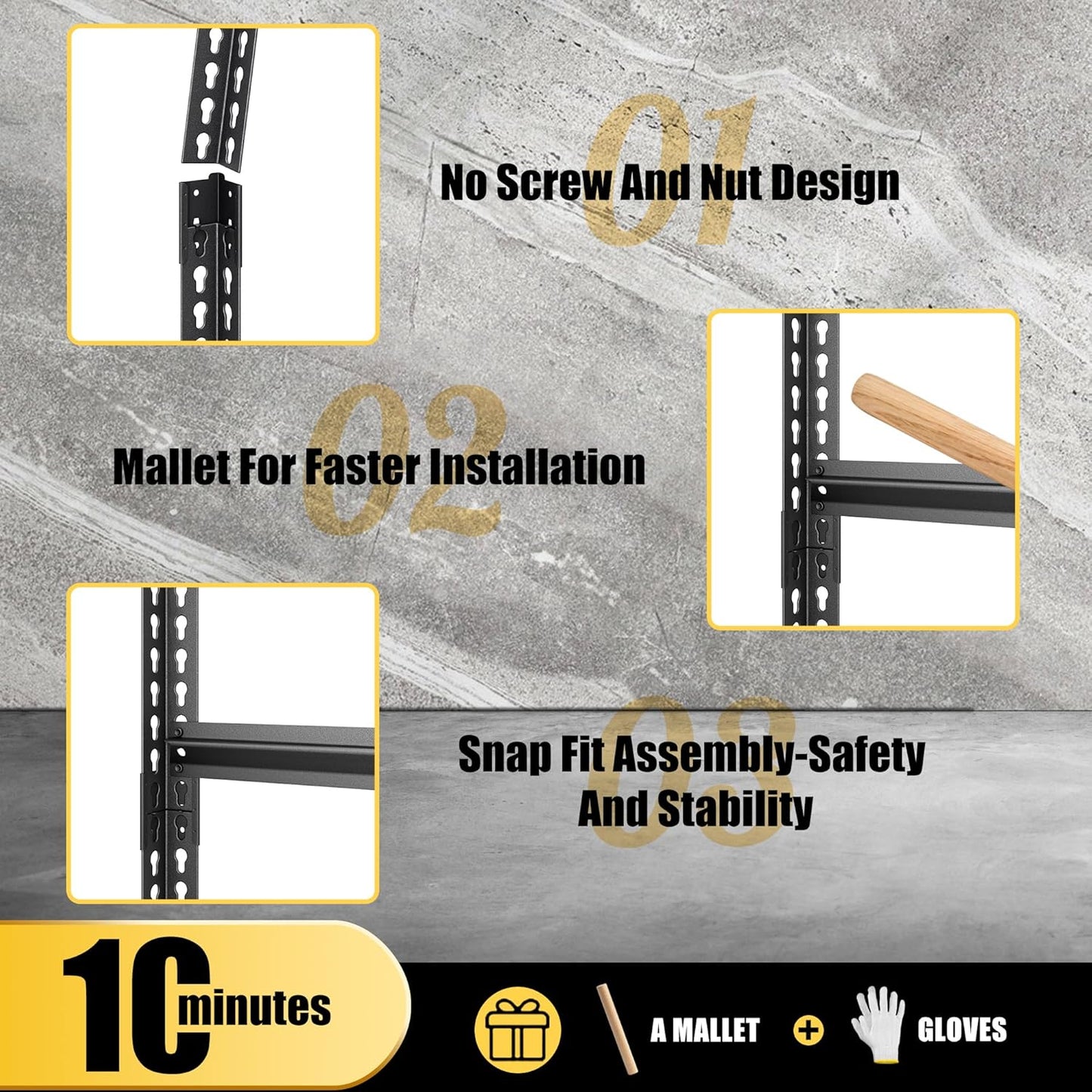 48" W Garage Shelving Heavy Duty, 1500LBS Loads Shelving Units and Storage Racks, 3-Tier Metal Garage Storage Shelves, Industrial Utility Shelf Heavy Duty,48" Wx16 Dx39 H, Black