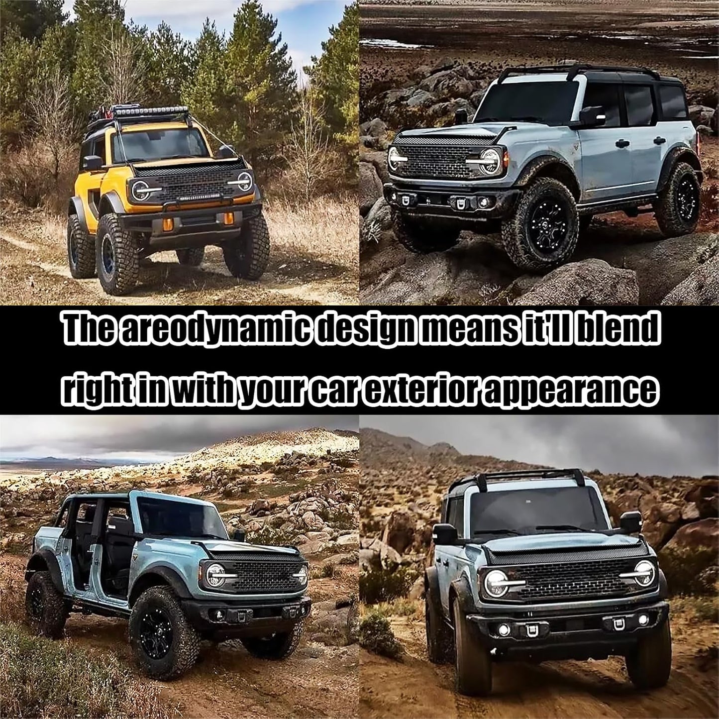 Hood Deflector Hood Protector Compatible with Ford Bronco 2/4 2024 2023 2022 2021 Gloss Carbon Fiber Hood Protector Bug Deflector Stone Guard(Not for Bronco Sports)