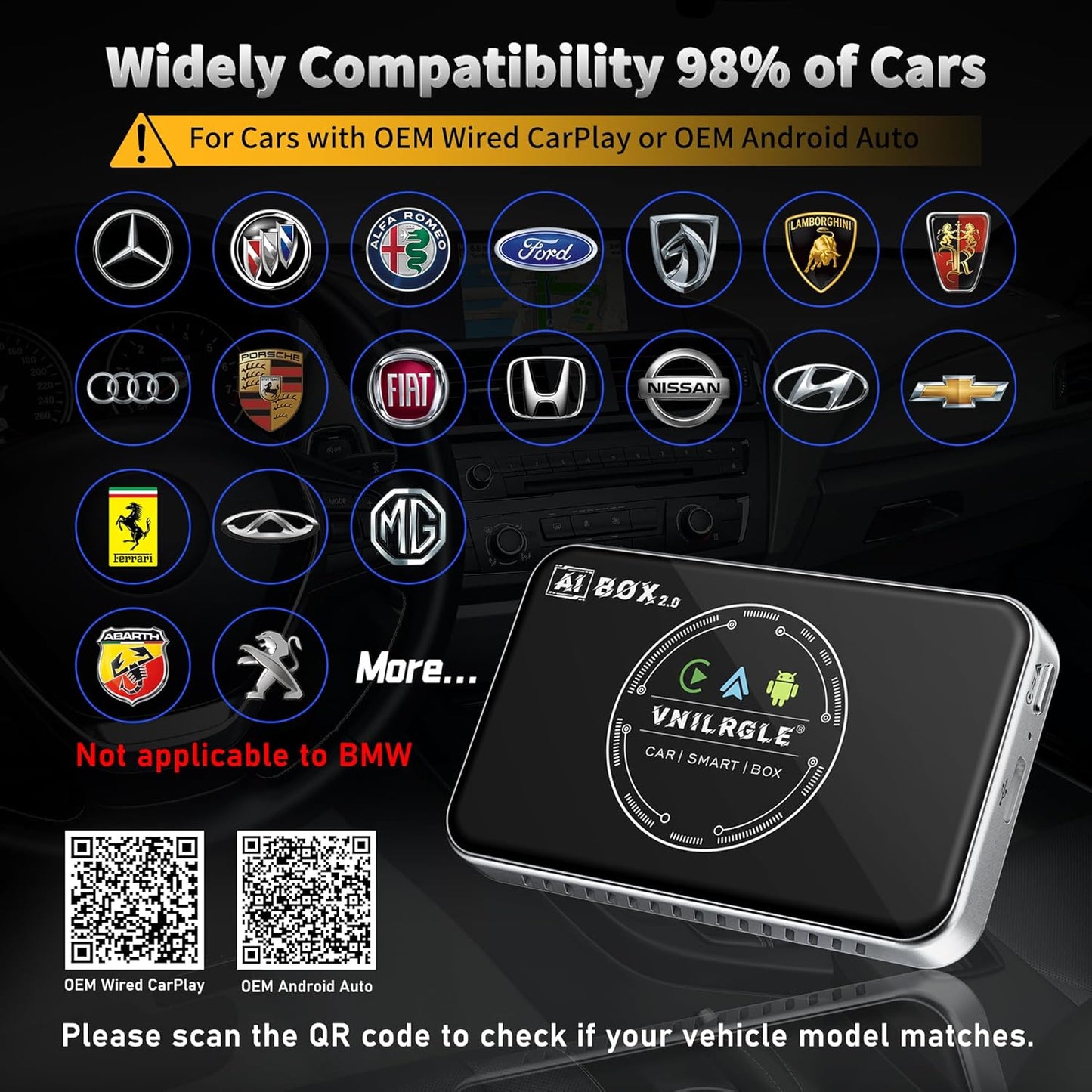 4-in-1 Wireless CarPlay Adapter & Android Auto Wireless Adapter, Stream Netflix, YouTube, and More, Split-Screen & Mirroring, for Cars with OEM Wired CarPlay/Android Auto