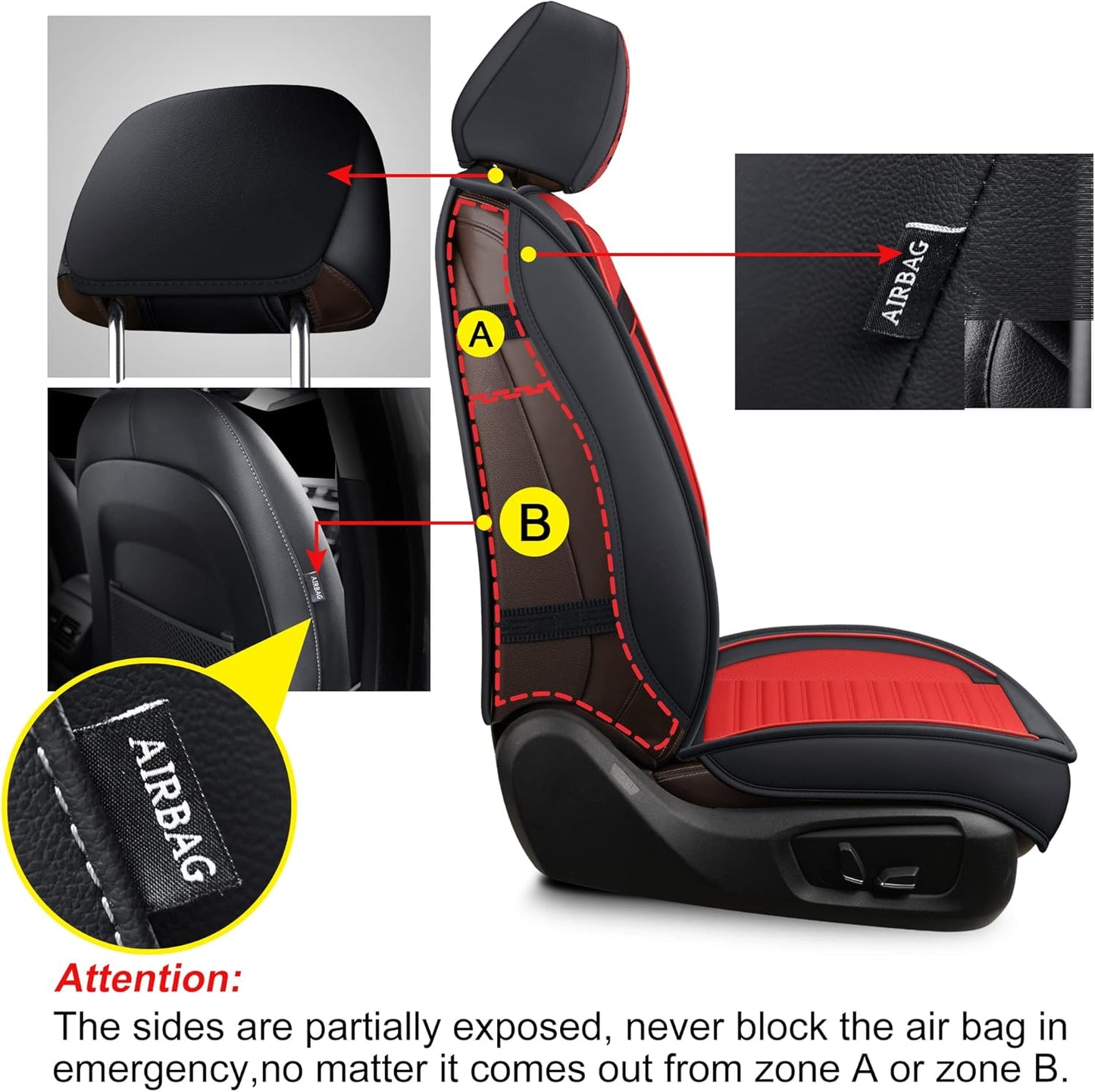 LINGVIDO Car Seat Covers, Breathable and Waterproof Faux Leather Automotive Seat Covers for Cars SUV Truck Sedan,Universal Anti-Slip Seat Cover with Backrest (Front Seat, Red+Black)