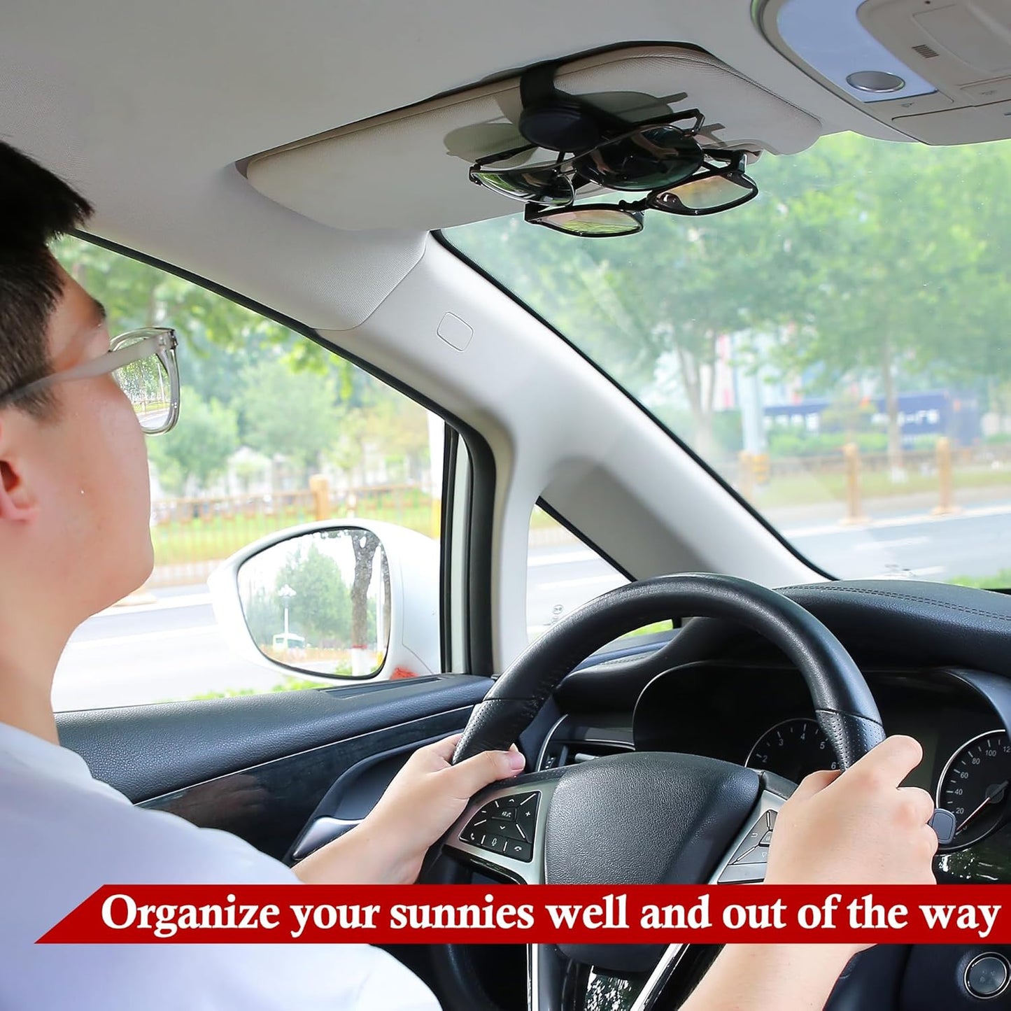 KIWEN Sunglasses Holder for Car Visor, Magnetic Leather Sunglass Eyeglass Hanger Clip for Car Sun Visor Accessories (1, Black)