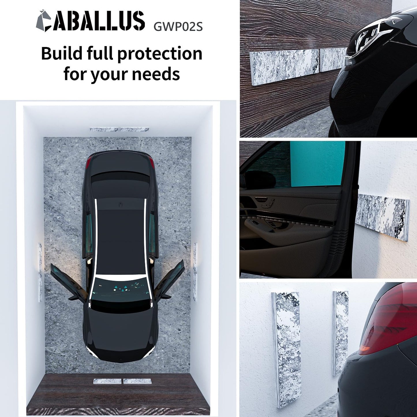 GWP02S Marble Grain Garage Wall Protector Car Door Protectors, Garage Accessories, Parking Stopper for Garage, Tool-Free, Designed in Germany (4-Pack Marble Grain)