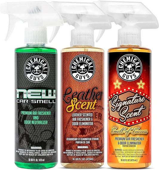 Chemical Guys AIR_301 Best Air Freshener Kit - New Car Scent, Leather Scent & Signature Stripper Scent, (Great for Cars, Trucks, SUVs, RVs & More) (3) 16 fl oz Bottles