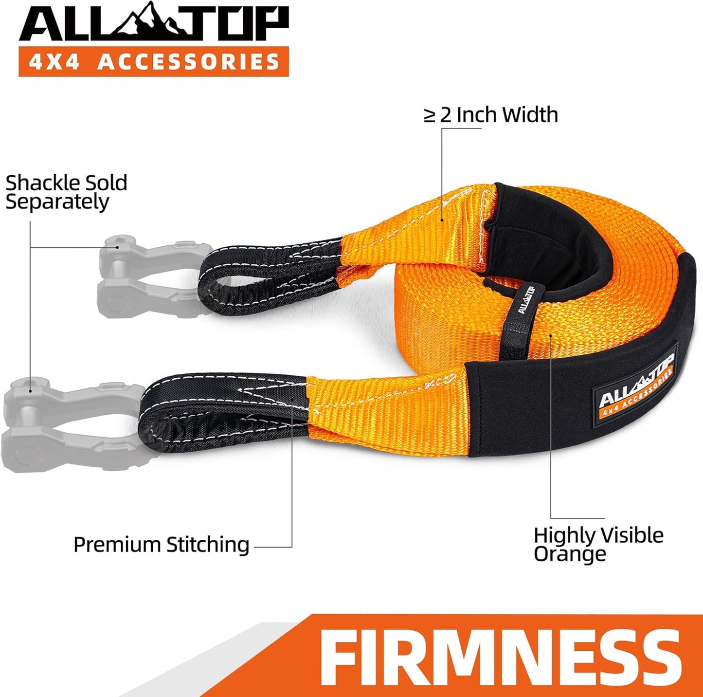 ALL-TOP Recovery Snatch Strap, 3in x 30ft - 35000Lbs, Heavy Duty 100% Nylon Kinetic Towing Recovery Strap with 22% Elongation & Reinforced Loops