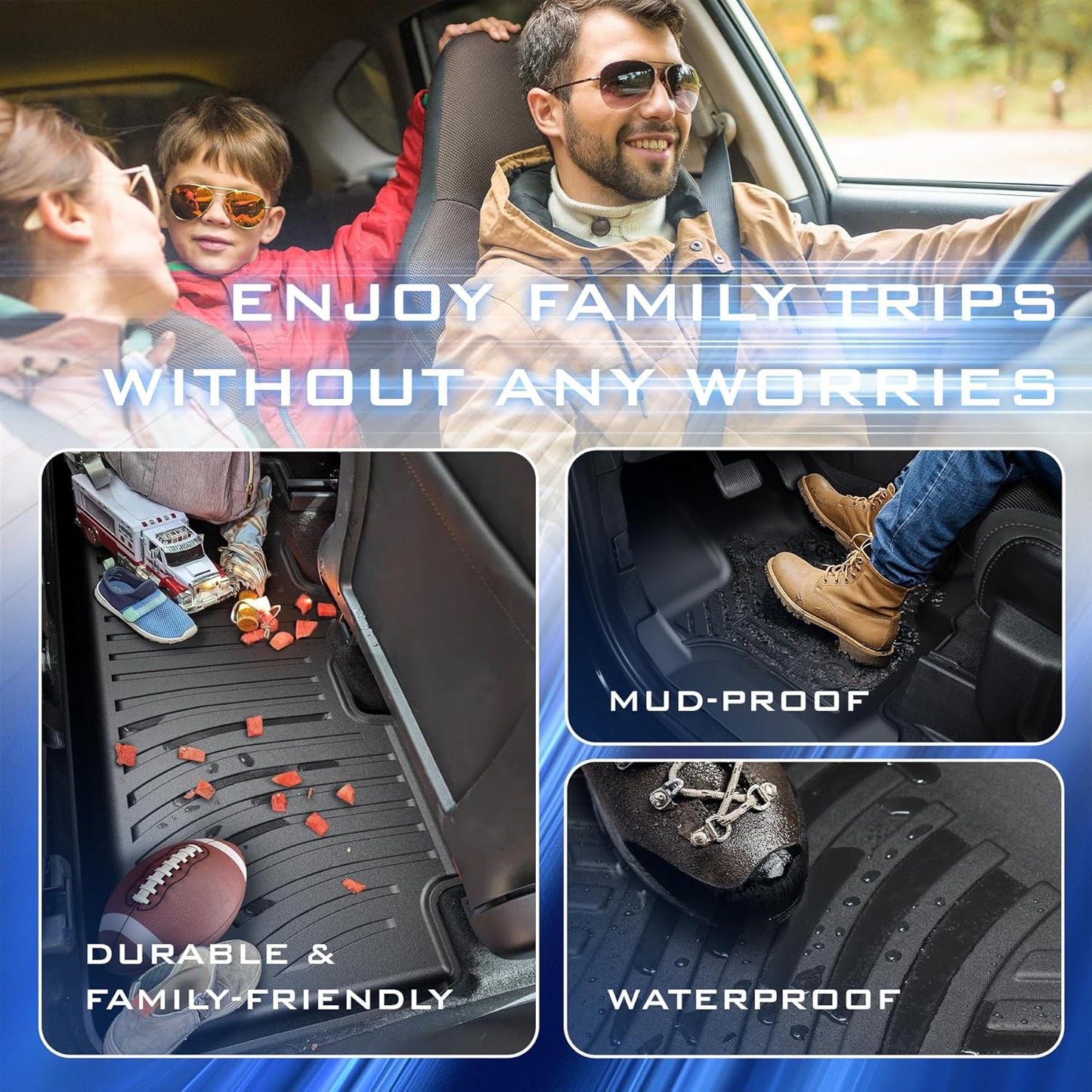 Floor Mats for 2019-2024 2025 Chevy Silverado 1500/GMC Sierra 1500 & 2020-2025 Chevrolet Silverado/Sierra 2500/3500 HD Crew Cab, Fit for 2nd Row with Underseat Storage Box, Front Bucket Seat