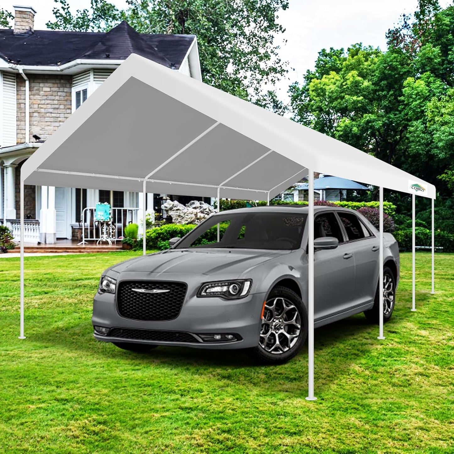 COBIZI Carport 12x20ft Heavy Duty Portable Garage, 2.0 Powder Coated Frame(Better Than Galvanized), Waterproof Shelter with Built-in Sandbags, for Car/Boat/SUV, White