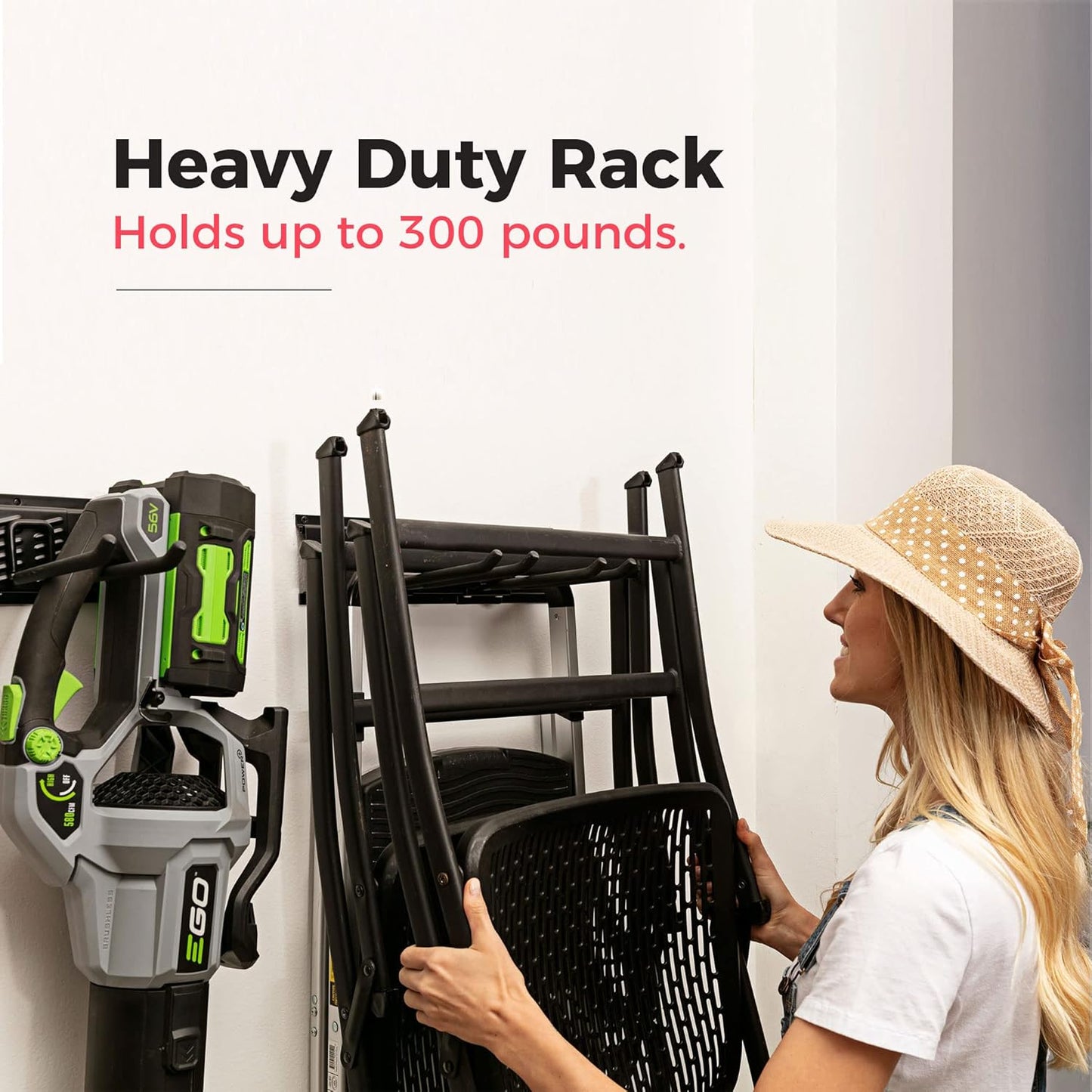Garage Wall Organizer | 51" Heavy-Duty Tool Storage Rack | Adjustable Double-Layer Hooks | 320 lbs Capacity | Carbon Steel Wall Mount Holder for Shovels, Rakes, Ladders & Power Tools