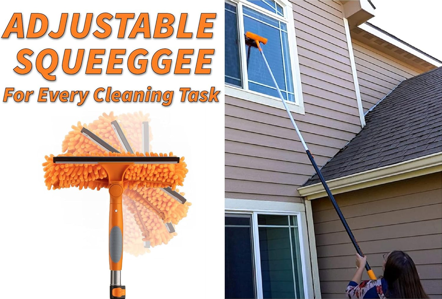 24 Foot High Reach Duster Kit with 5-18 ft Extension Pole // High Ceiling Dusting and Window Cleaning Kit with Telescopic Pole // Window Washer & Squeegee, Cobweb Duster, Fan Blade and Feather Dusters