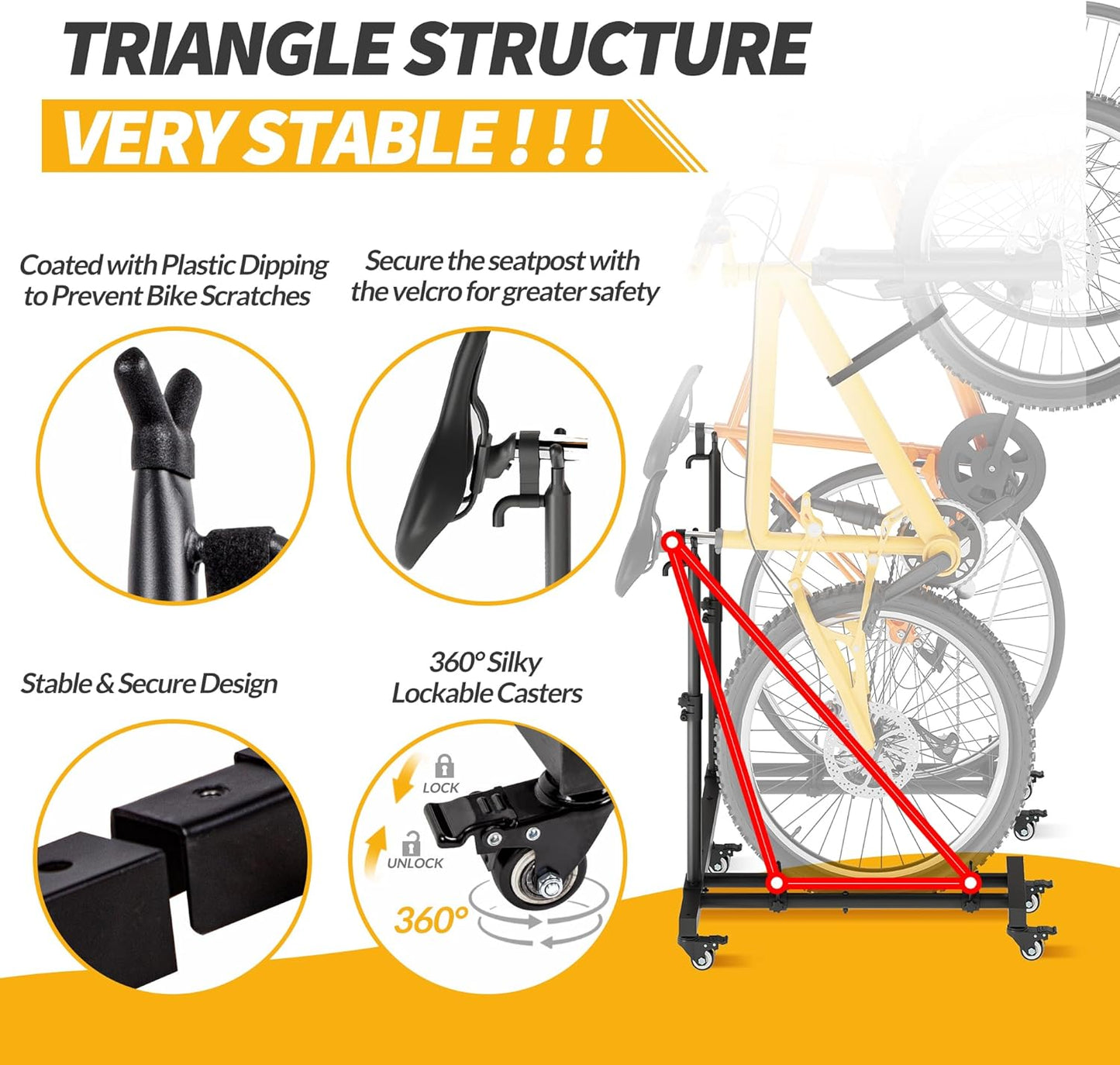 Vertical Bike Stands (2 Pack)，Standing Bike Rack for Garage Floor，Upright Bicycle Floor Stand Indoor Bike Holder with Adjustable Height for Garage & Apartment - for Wheels Sizes up to 29”
