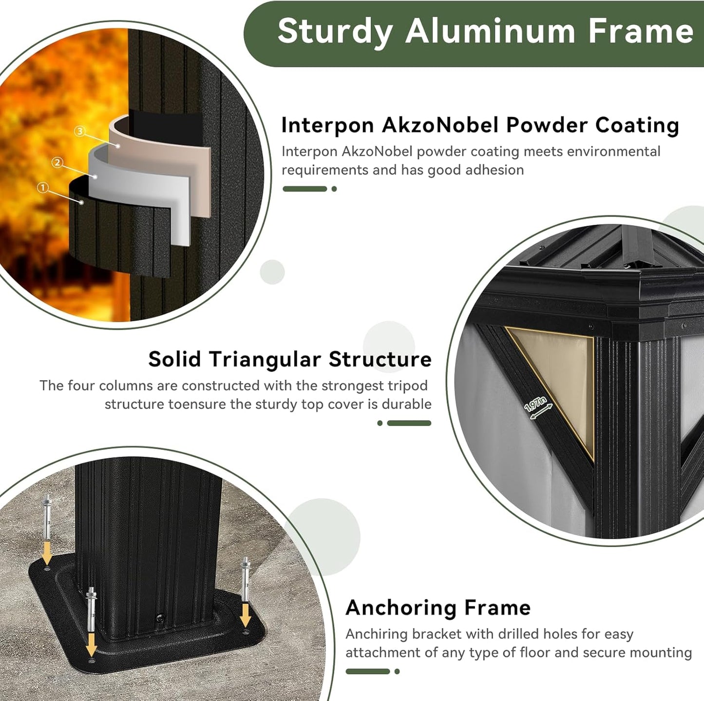 Aoxun 12' X 16' Permanent Hardtop Gazebo Aluminum Gazebo with Galvanized Steel Double Roof for Patio Lawn and Garden, Curtains and Netting Included, and LED Outdoor Waterproof Hanging Lights, Grey