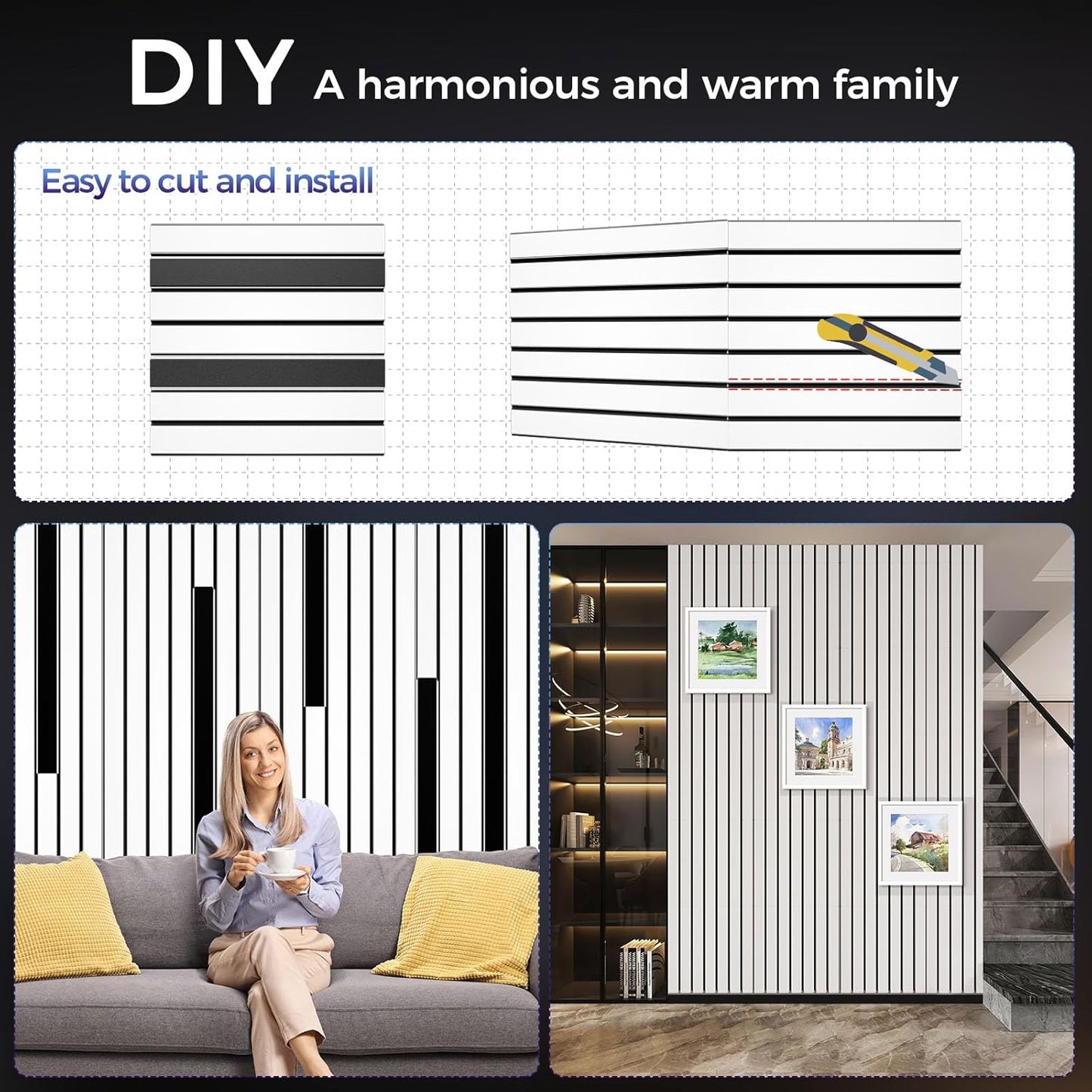 8 Pack 2-Layer Fold Soundproof Wall Panels, 24 x 12 x 0.41 in Large Sound Proof Foam Panels for Walls, 0.9lb/ft³ High Density, 3D Acoustic Panels,Artistic Noise Dampening Panels White&Black