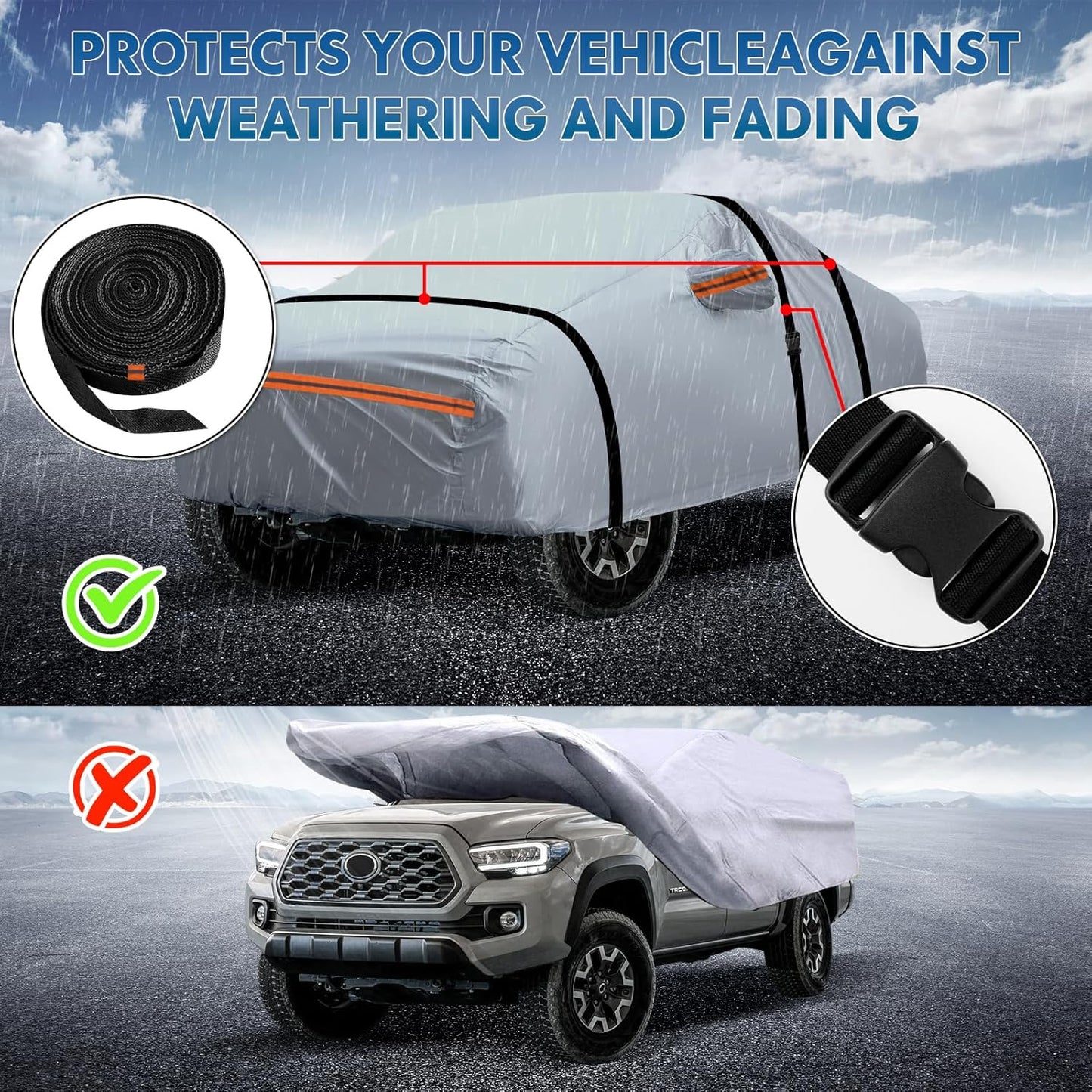 KEYOOG 6-Layer Full Car Cover is All-Weather Waterproof, All Seasons, Snow Prevention Rainproof, Acid Rainproof, Sunscreen, Ultraviolet-Proof, Fits Hatchbacks up to 173 ", Orange Reflective Strip