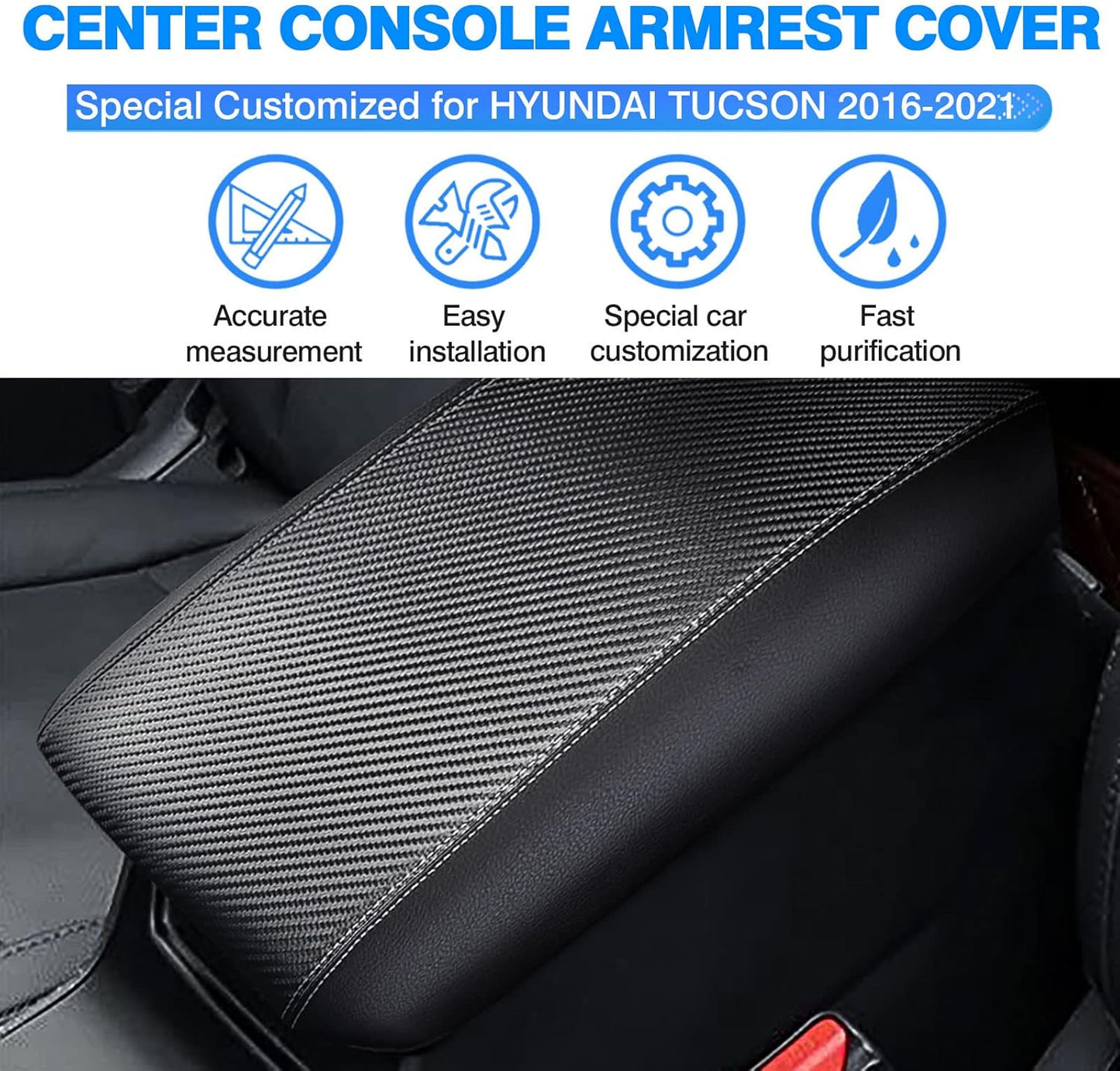 Autorder Center Console Cover for 2016-2019 2020 2021 Hyundai Tucson Accessories Carbon Fiber Armrest Cover Waterproof Anti-Scratch Center Console Armrest Protector Pad