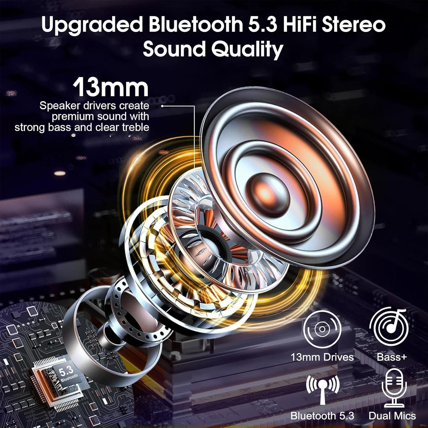 Bluetooth Headset V5.3, Wireless Earpiece with Dual ENC Noise Canceling Mic, 120H Hand-Free Talk Single-Ear Bluetooth Earpiece with LED Display, IP7 Waterproof Headphones for Trucker/Business, Purple