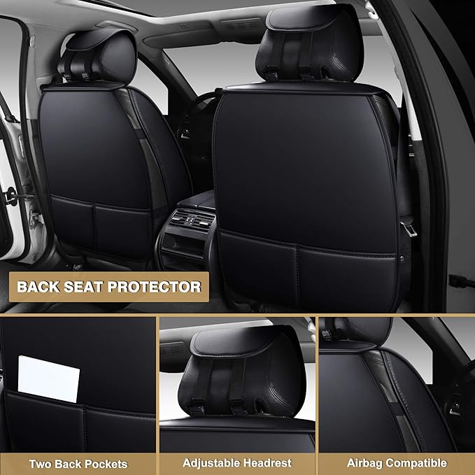 AOOG Leather Car Seat Covers, Leatherette Automotive Vehicle Cushion Cover for Cars SUV Pick-up Truck, Universal Non-Slip Vehicle Cushion Cover Waterproof, Full Set