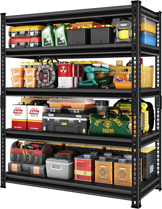48" W Garage Shelving Heavy Duty，2500LBS Loads Adjustable Garage Storage Shelves, 5-Tier Metal Shelving Units and Storage Racks Heavy Duty, 48”W x 18”D x 78”H，Black…