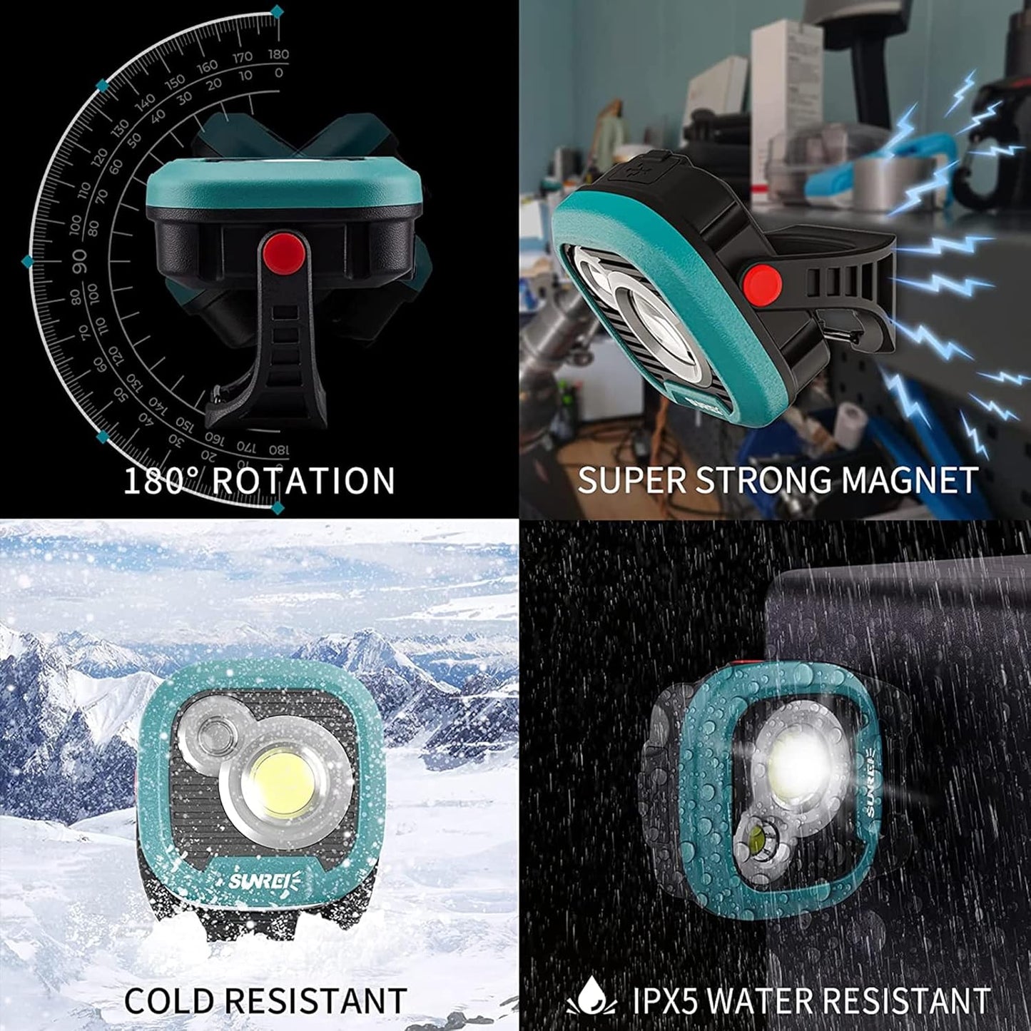 LED Rechargeable Magnetic Work Light SUNREI Mechanic Light Power Bank 180° Rotating, 1500LM, 6 Modes, Magnetic&Hook, 13500mAh Battery, Magnetic Flashlight for Camping, Car Repairing (Blue)