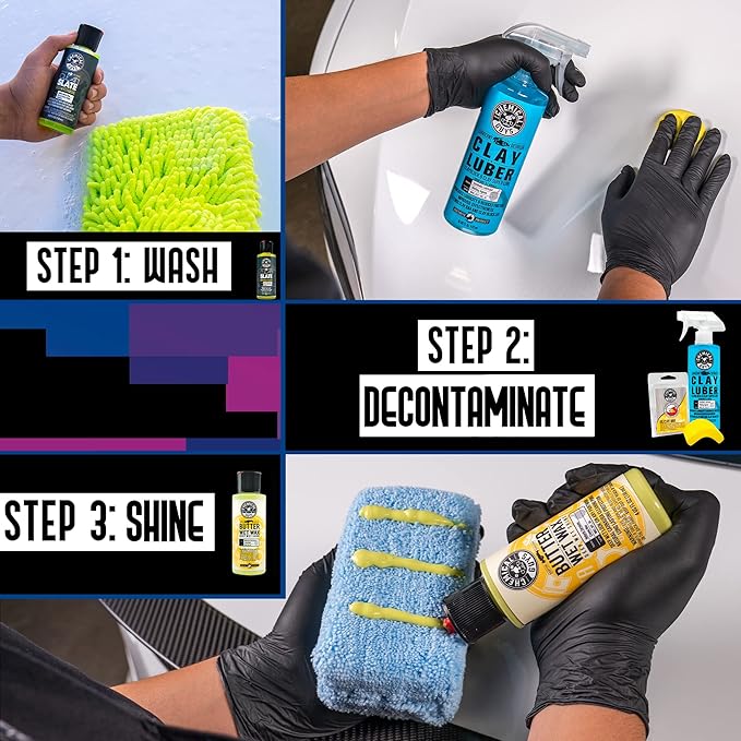 Chemical Guys Complete Clay System - Clay Bar and Lubber Combo with Accessories for Smooth Paint Finish - Removes embedded dirt, Overspray, and Fallout - 6 Item Kit