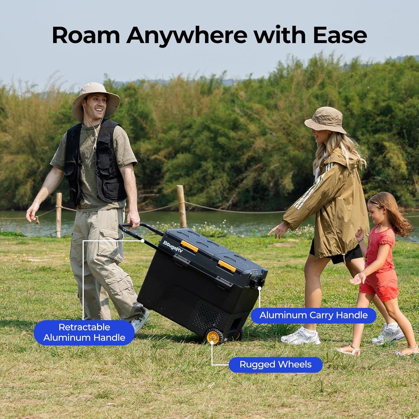 BougeRV 12 Volt Car Refrigerator, CRD2 61 Quart Portable Fridge Freezer with APP Control, -4℉ to 68℉ Dual Zone Compressor Electric Cooler 12/24V DC, 110~240V AC for Overlanding, Camping, RV, Truck