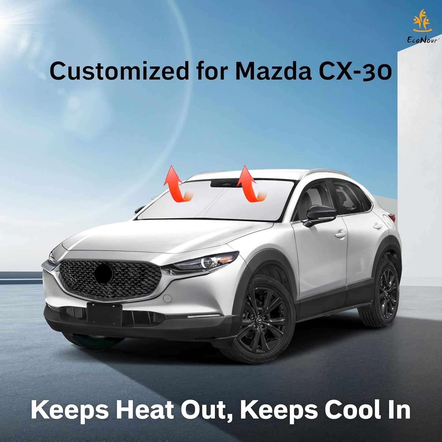 for Mazda CX-30 2019-2025 EcoNour Windshield Sunshade -240T Polyester Material Cars Sun Visor Reflector Blocks UV Rays - Foldable Sunshade Interior Protection-Mazda CX-30 Accessories