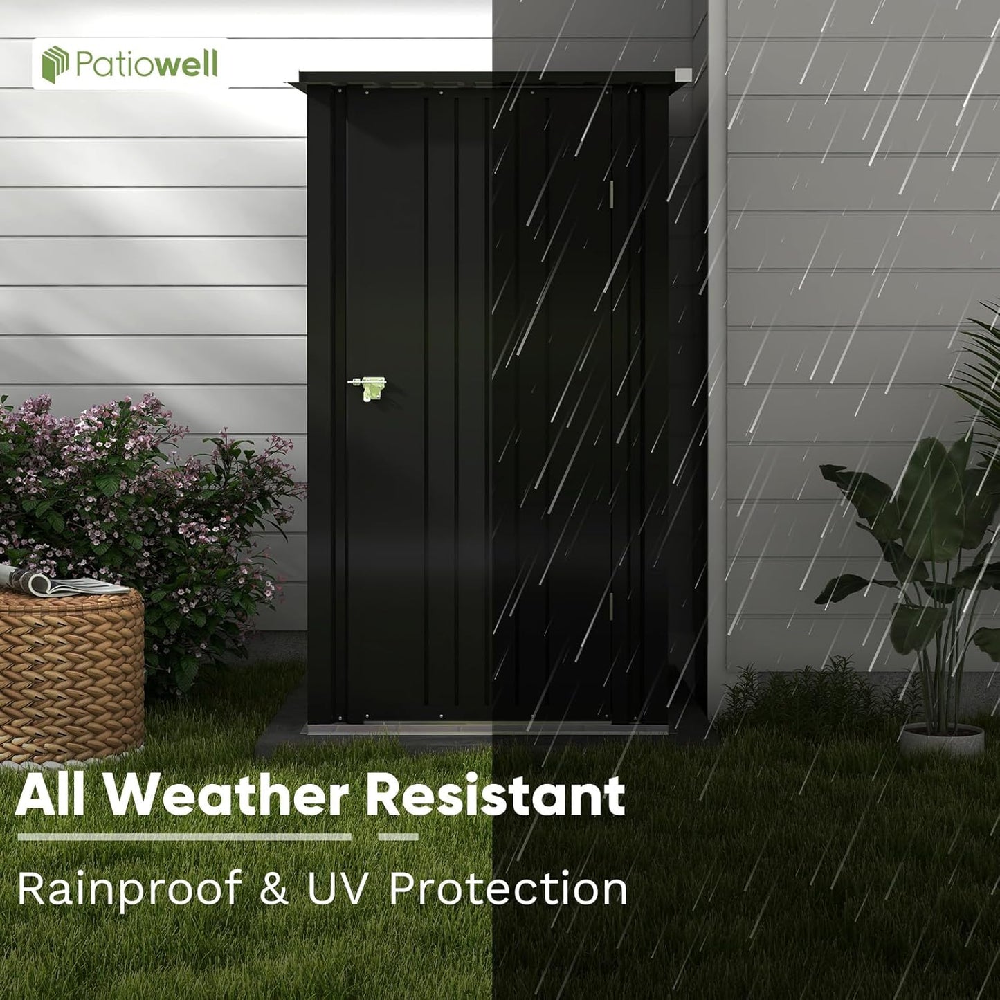 Patiowell 3 x 3 FT Outdoor Storage Shed,Small Garden Tool Storage Shed with Sloping Roof and Single Lockable Door, Outdoor Shed for Backyard Garden Patio Lawn, Black