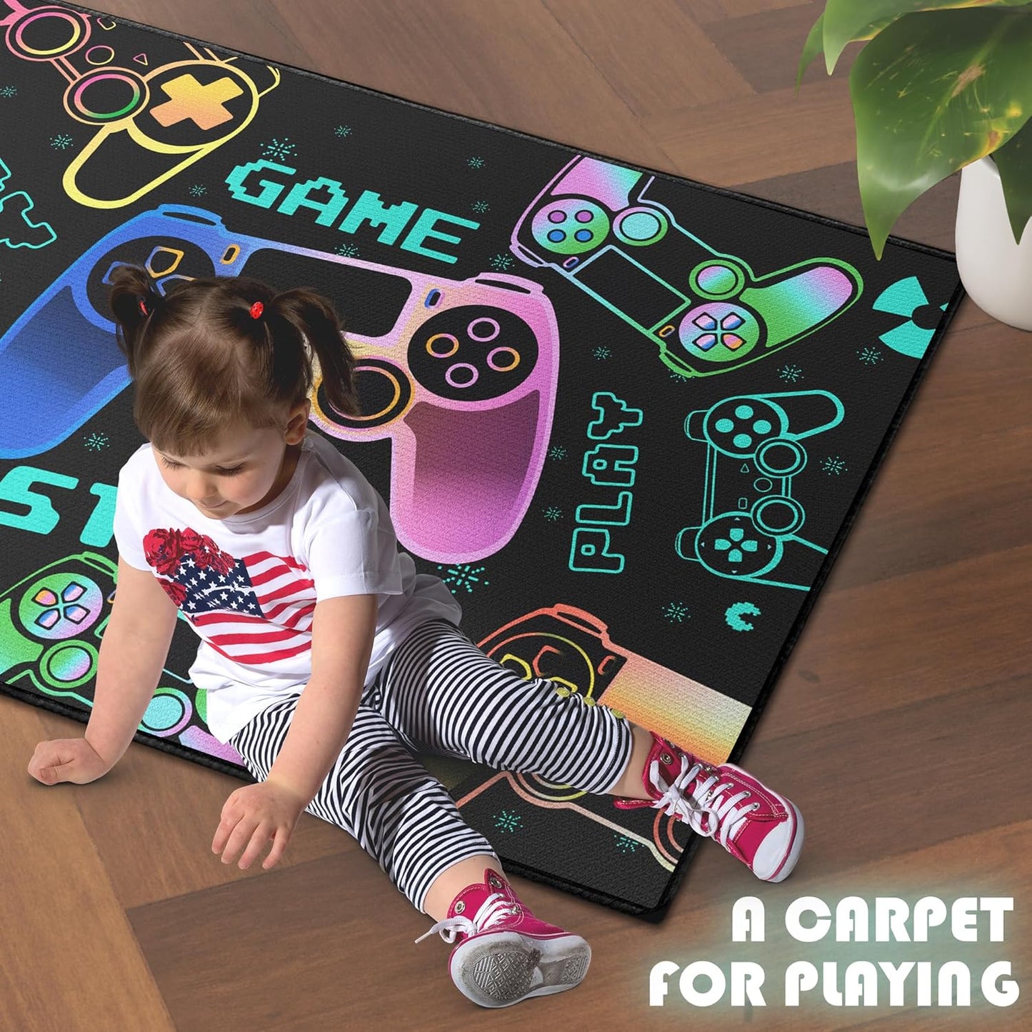 Play Gaming Rug for Bedroom Gamer Mat Gamepad for Boys Room 59"x39" for Playroom Decor Washable