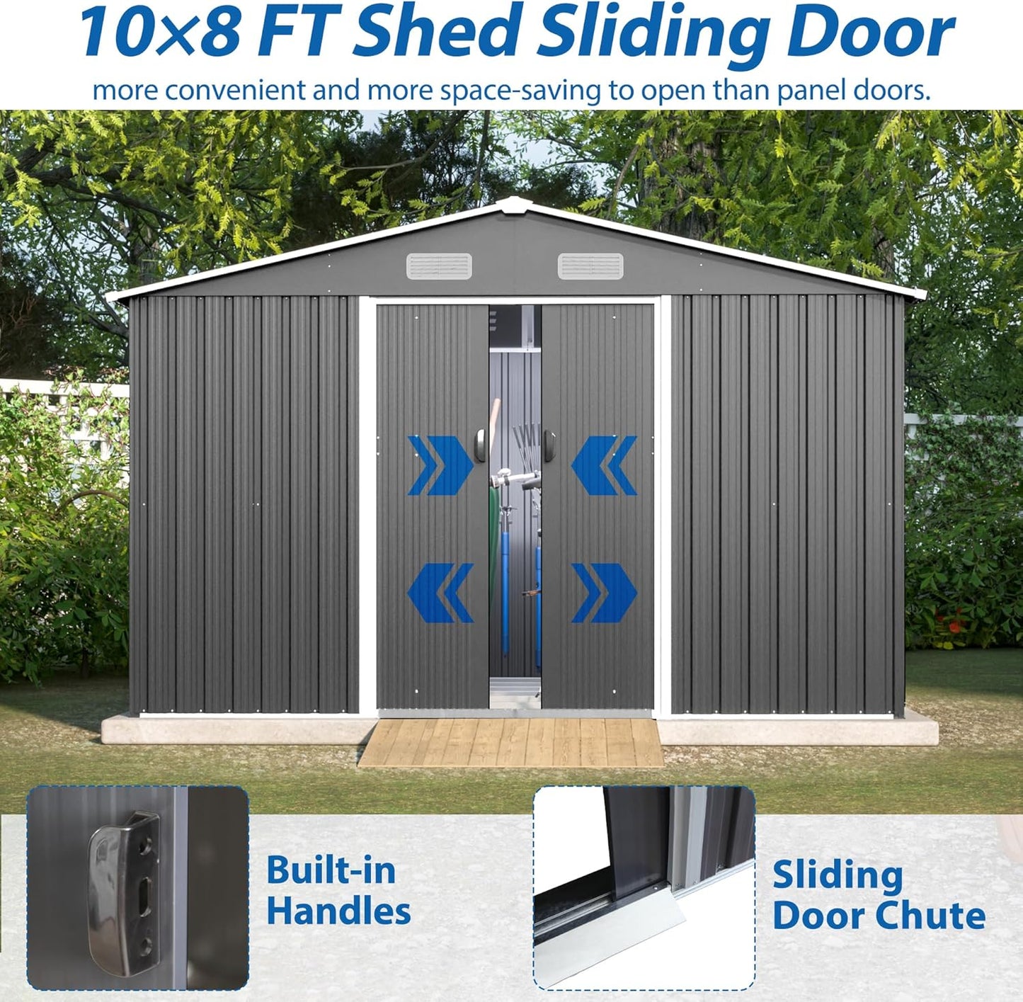 10X8 FT Outdoor Metal Storage Shed with Lockable Door & Floor Frame, Heavy-Duty Garden Tool Shed, Weatherproof Steel Utility Shed for Backyard, Patio, or Lawn Organization