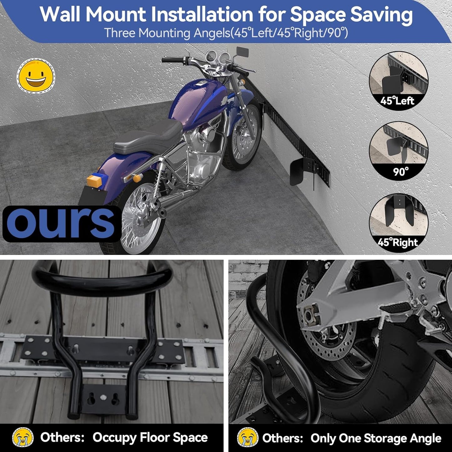 Motorcycle E-Track Wheel Chock,E Track Dirt Bike Wheel Chock fits tire 2" to 6",Heavy Duty 10 Gauge Steel E Track Motorcycle Wheel Chock,Black Dirt Bike Wheel Chocks for Trailer/Garage/Truck(2 Packs)